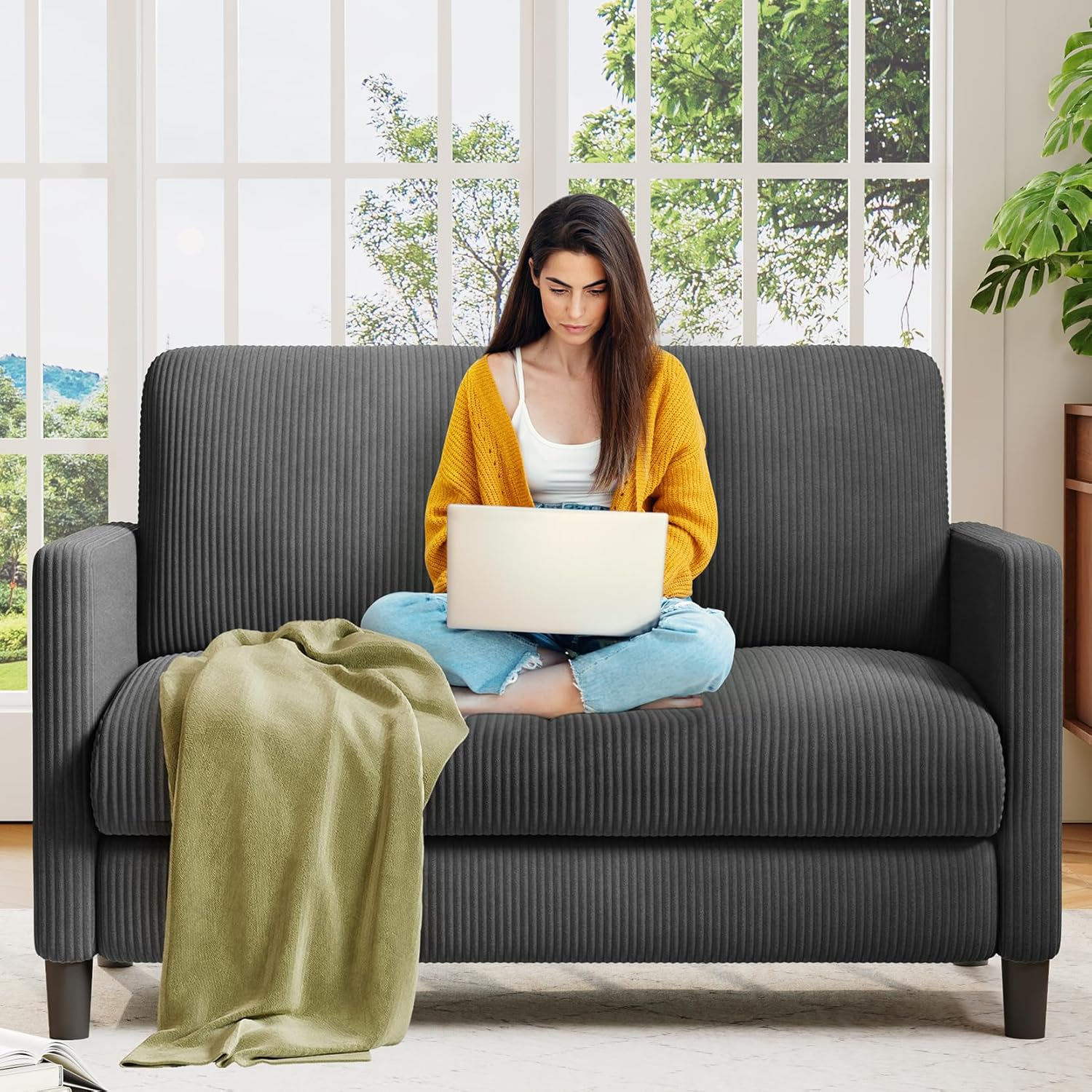 Causeuse de 51 pouces, causeuse confortable en velours côtelé