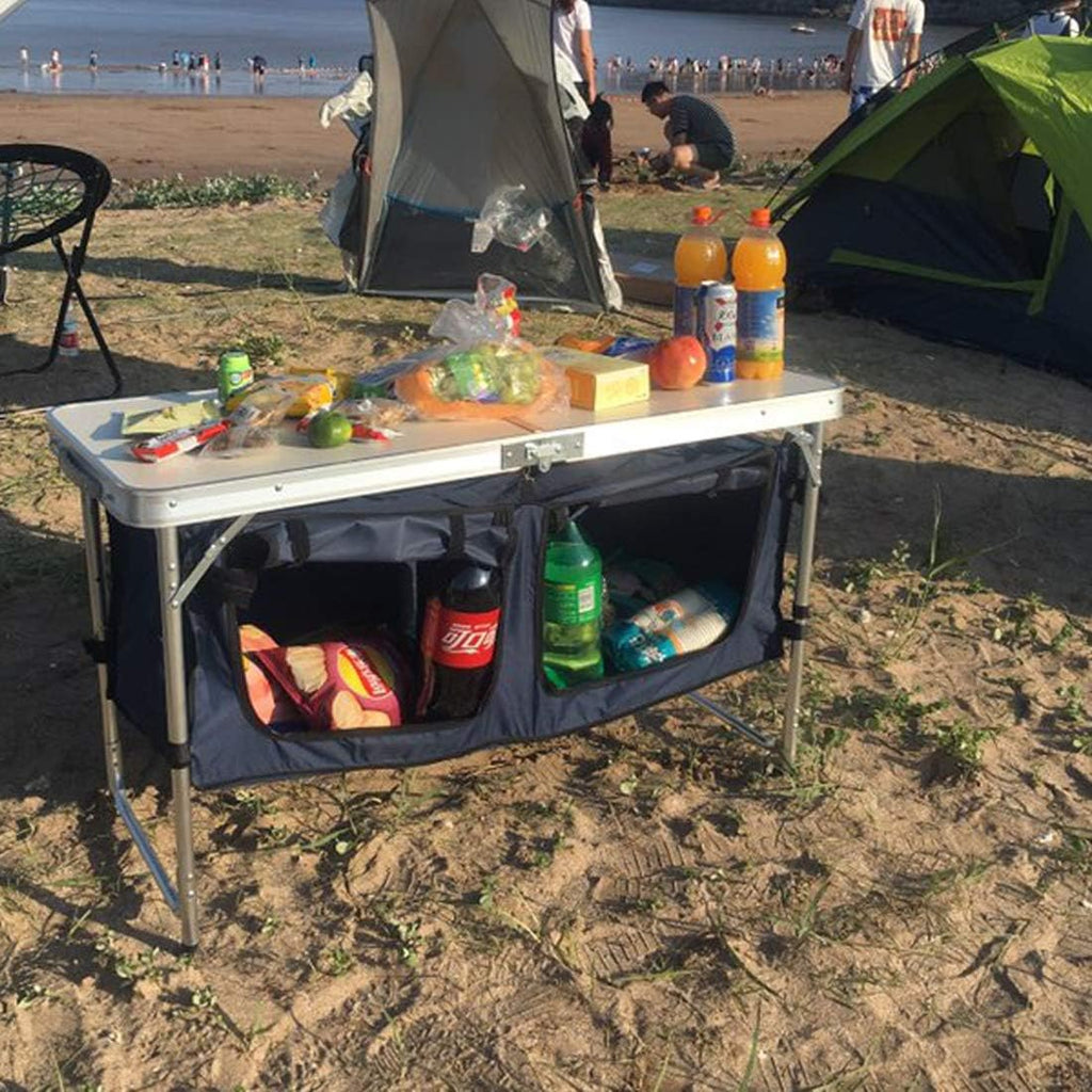 Table pliante d'extérieur en aluminium, légère, réglable en hauteur, avec rangement, pour barbecue, fête, camping