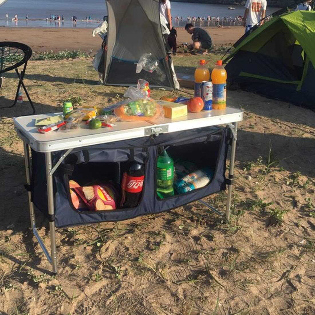 Table pliante d'extérieur en aluminium, légère, réglable en hauteur, avec rangement, pour barbecue, fête, camping