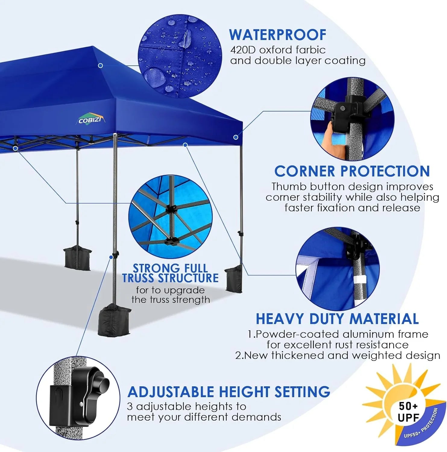 Tente pop-up robuste COBIZI 10x20 avec 6 parois latérales, facile à installer