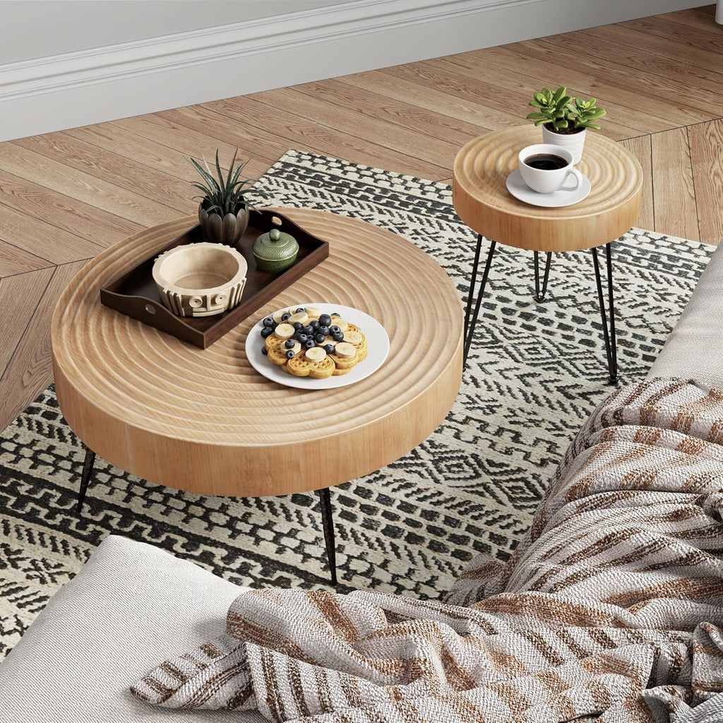 Ensemble de deux tables basses de salon de style ferme moderne