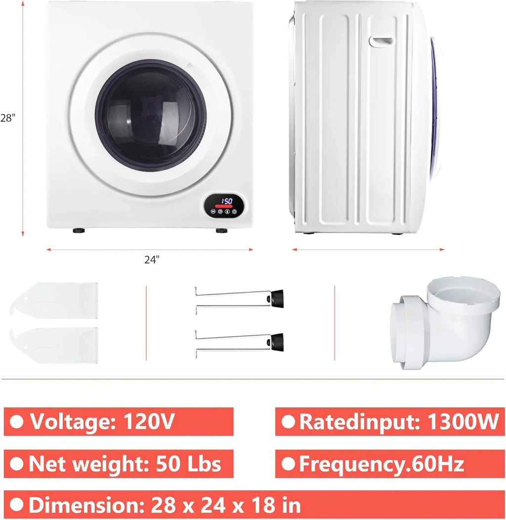 Sèche-linge compact, 3,5 pieds cubes, chargement frontal, acier inoxydable, avec tuyau d'évacuation, 1500 watts, panneau de commande LCD, sèche-linge portable à quatre fonctions