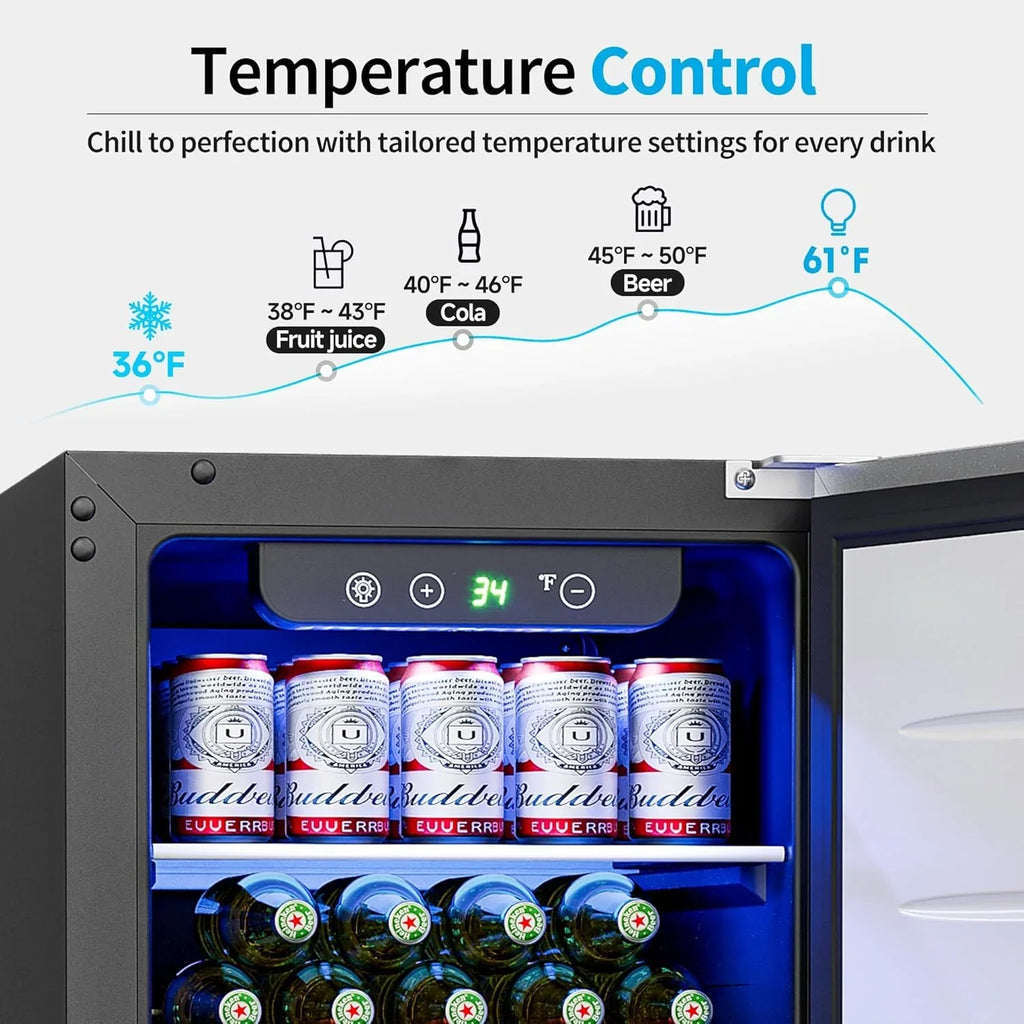 Réfrigérateur à boissons - Mini-réfrigérateur 126 canettes avec porte vitrée pour bureau, chambre, bar, maison