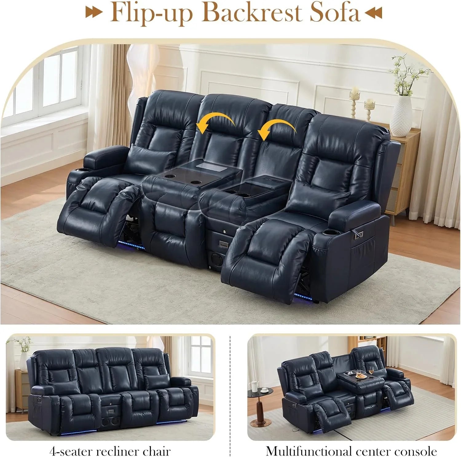 Canapé inclinable électrique TUNYI avec fonctions massage et chauffage, siège home cinéma avec console, canapé inclinable électrique pour camping-car