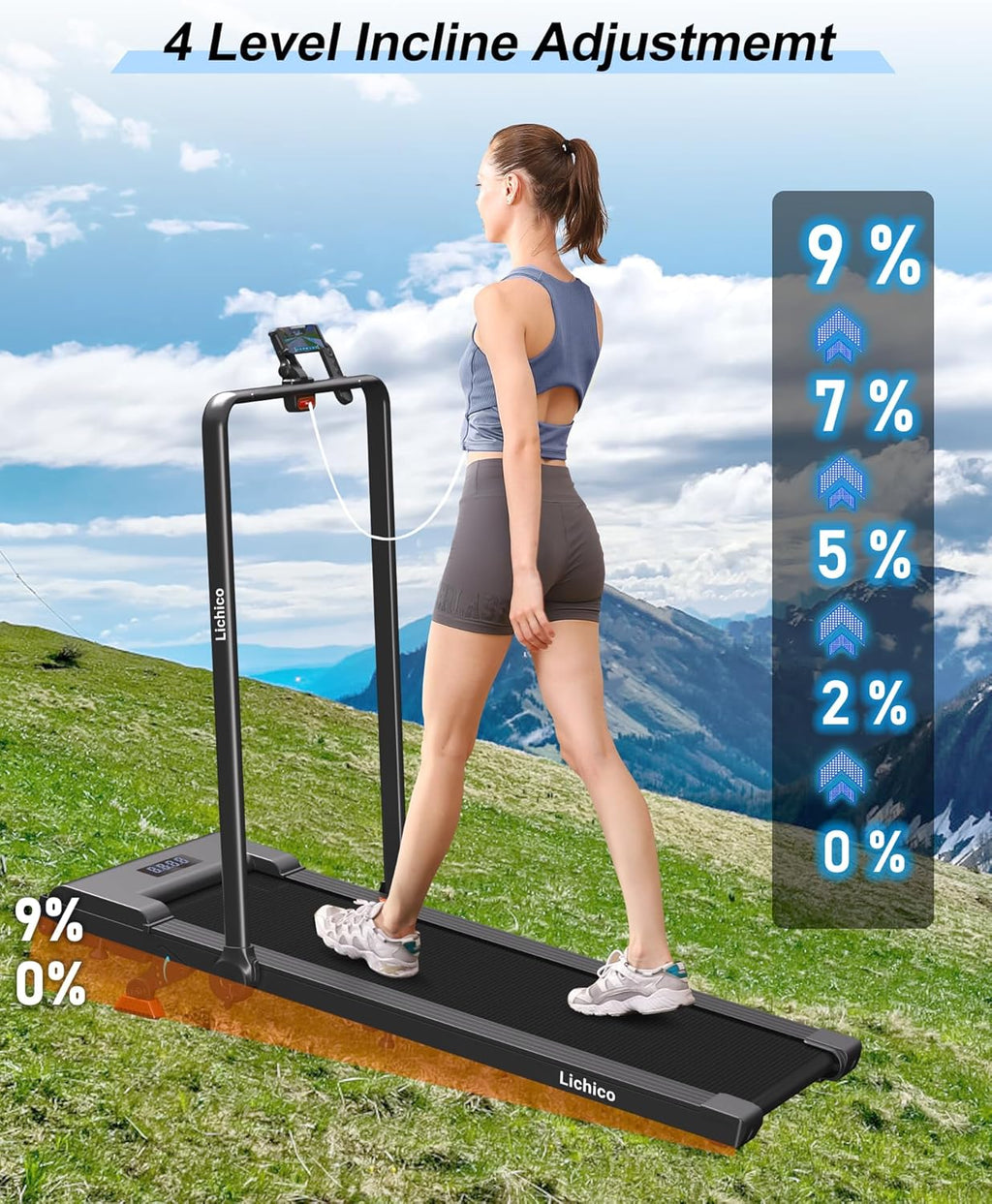 Tapis de course Lichico Walking Pad sous le bureau, tapis de course électrique sans balais ultra-silencieux pour la marche et le jogging avec télécommande