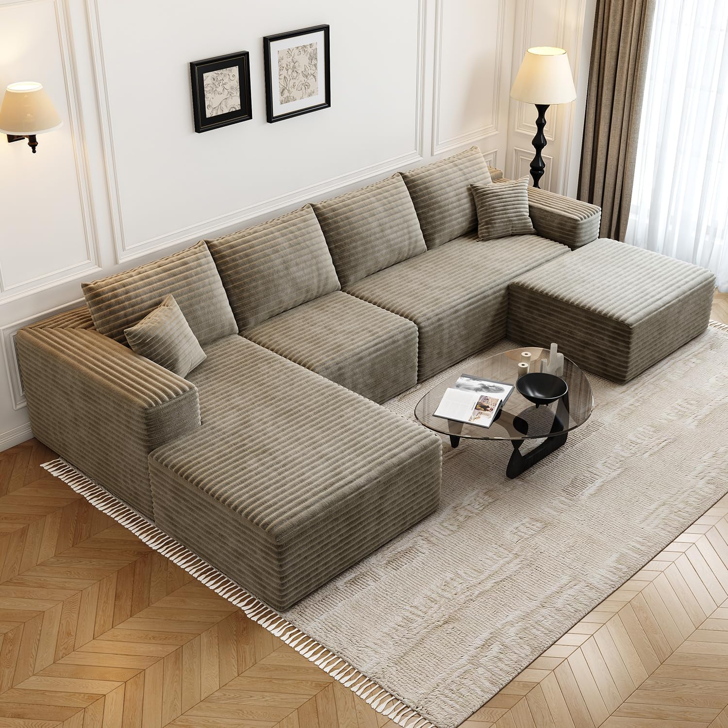 Canapé modulaire sectionnel Cloud de 107,5 pouces avec chaise longue en L, canapé rembourré minimaliste moderne, canapé d'angle à assise profonde