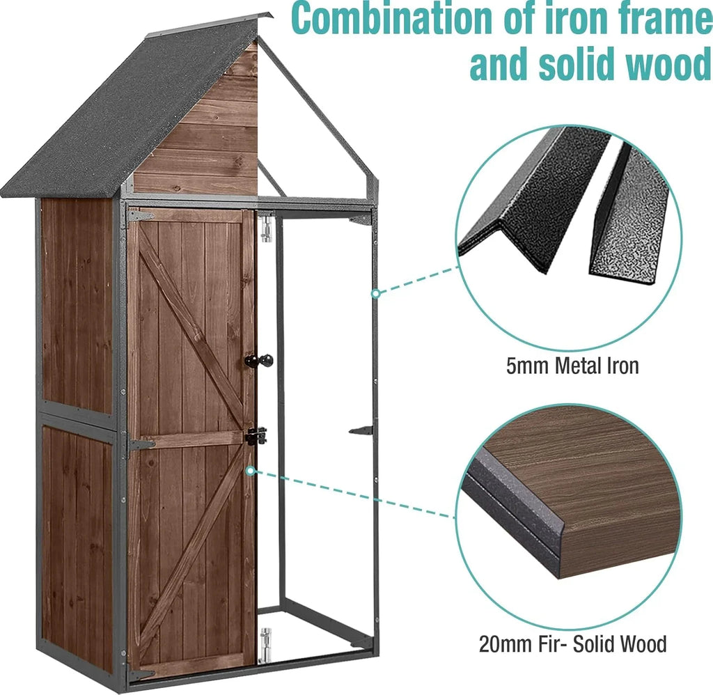 Sheds Outdoor Storage Garden Shed with Metal Frame Structure and Adjustable Shelves Large Capacity Storage Tool Cabinet Box
