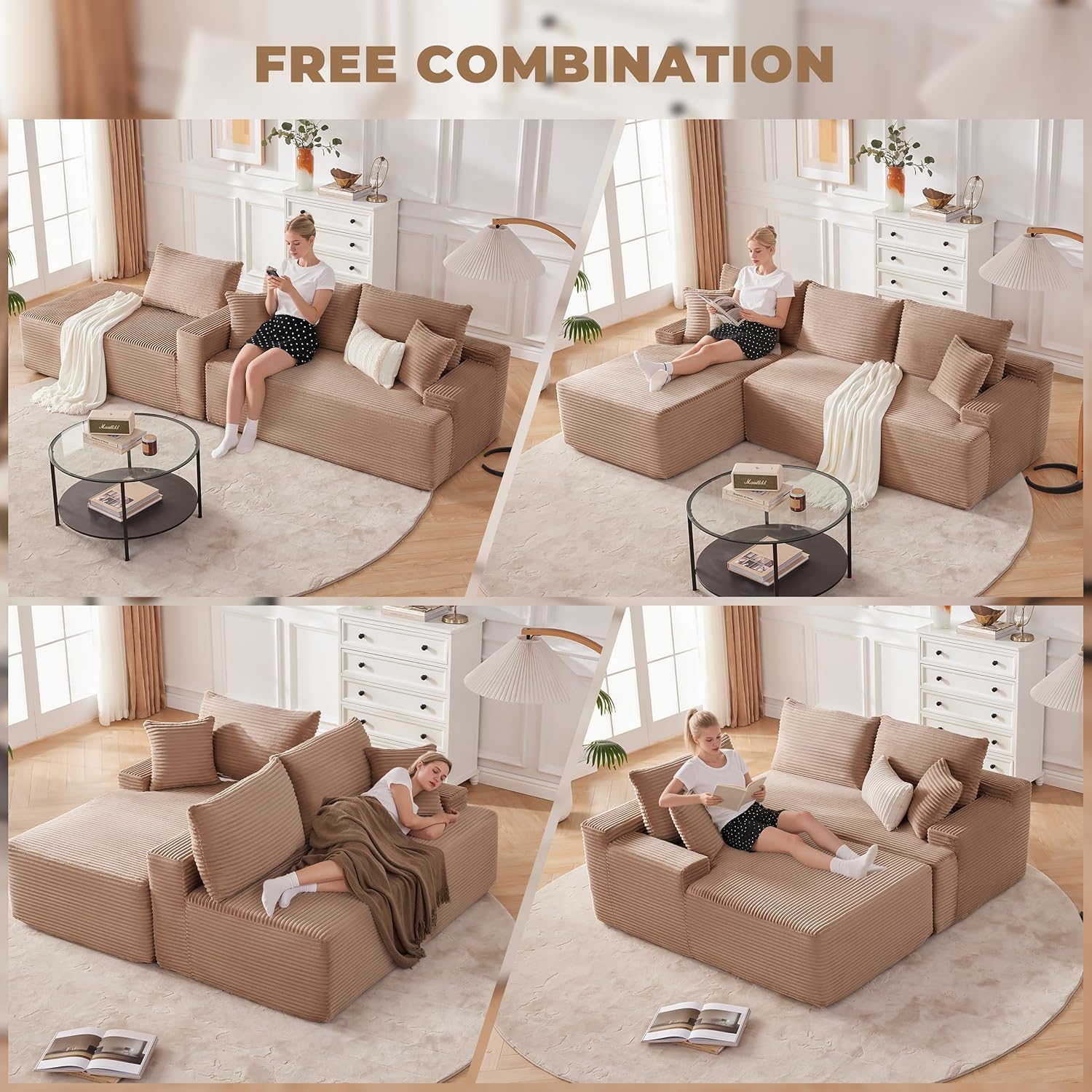 Canapé nuage de 110 pouces, canapé désossé dans le salon, canapé modulable avec sièges profonds