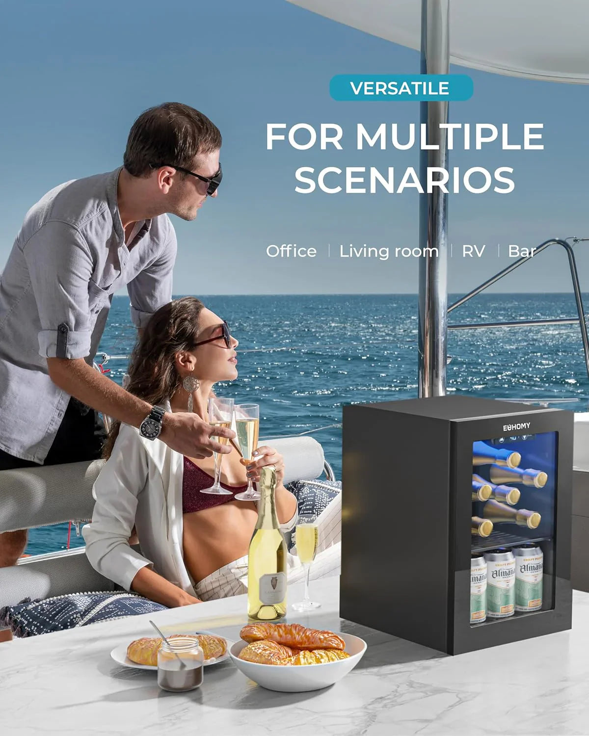 Réfrigérateur à boissons EUHOMY, mini-réfrigérateur 130 canettes avec porte vitrée pour soda, bière ou vin, refroidisseur de boissons pour la maison et le bureau