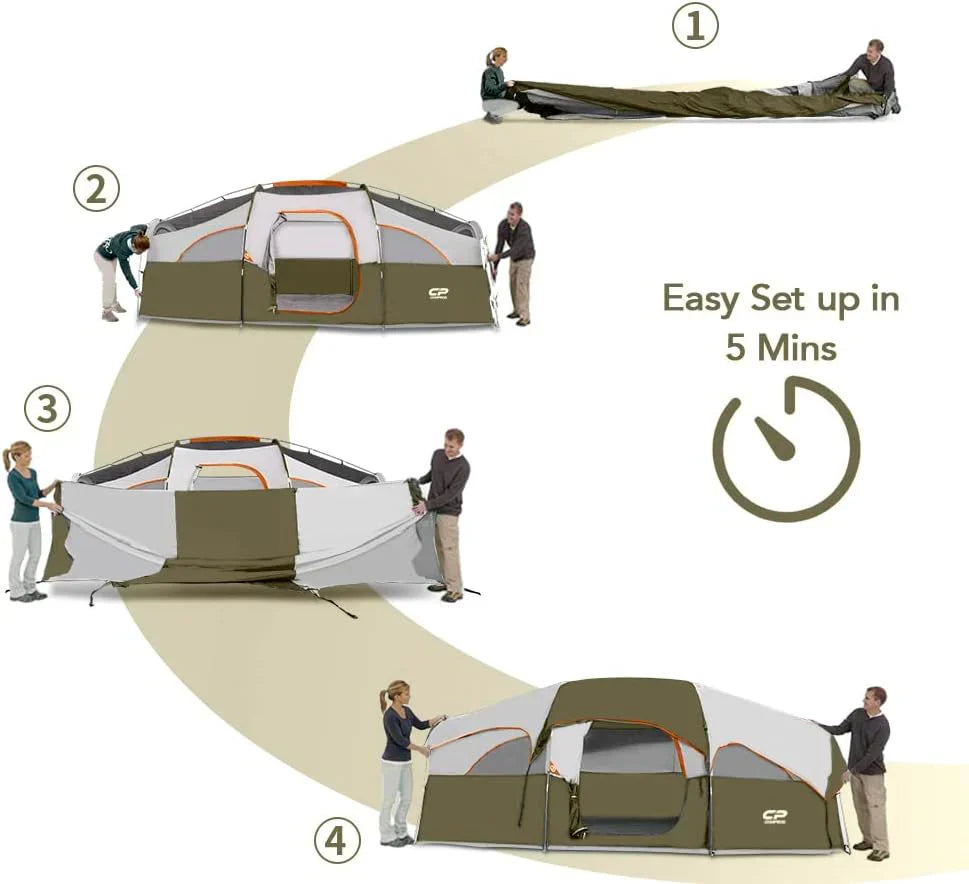 Tente de camping CAMPROS CP pour 8 personnes, tente familiale résistante aux intempéries