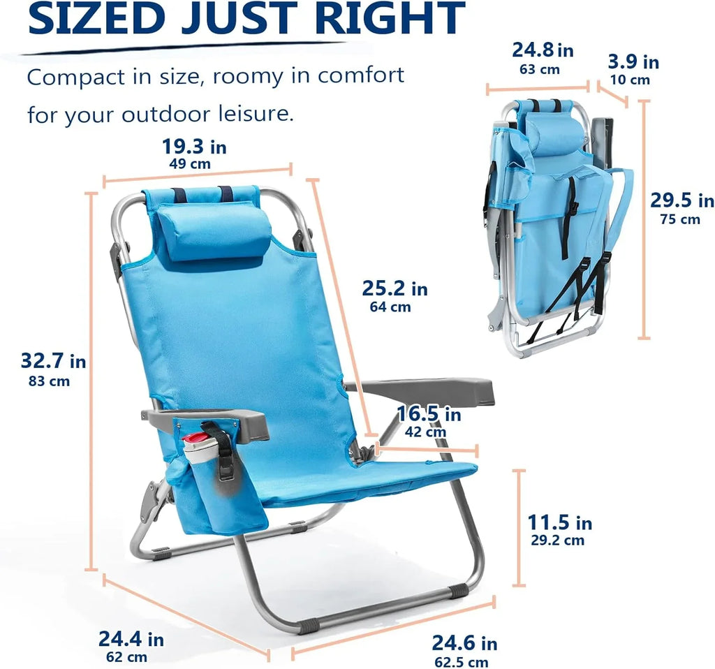 Lot de 2 chaises de plage compactes et portables pour adultes, en aluminium, 5 positions, avec pochette isotherme