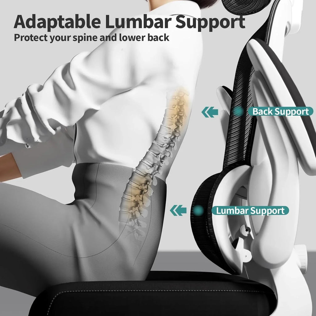 Chaise de bureau ergonomique, chaise de bureau en maille avec roulettes, capacité de charge de 150 kg, chaise de jeu confortable, dossier haut