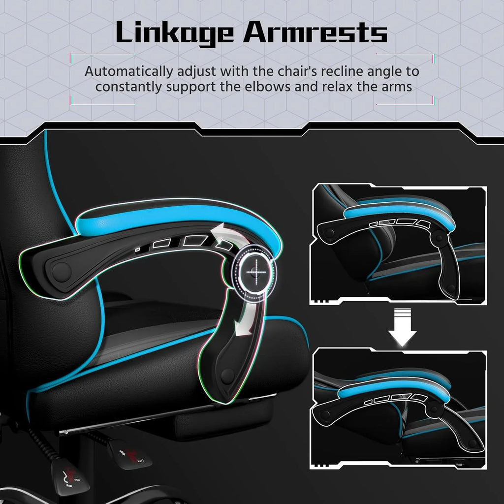 Chaise de jeu avec support lombaire massant et repose-pieds en hauteur Chaise de jeu de bureau