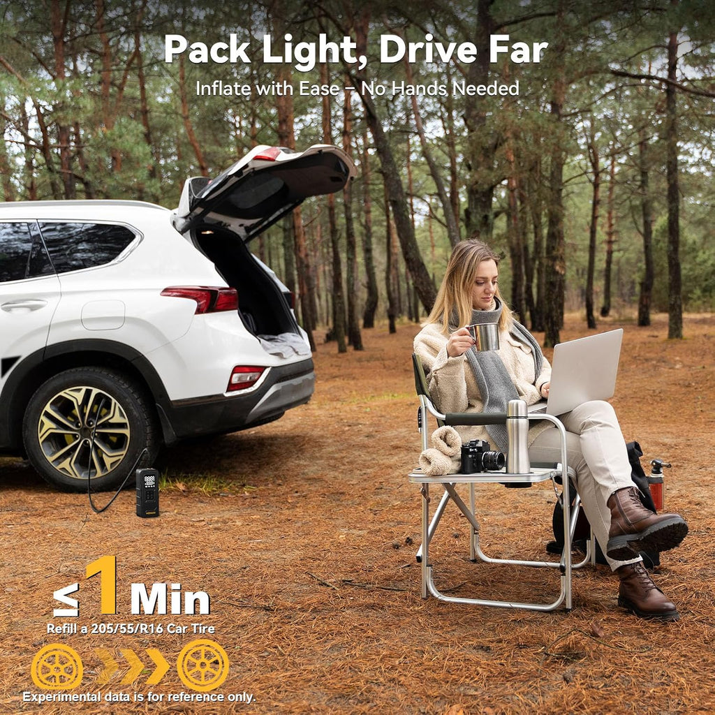 Compresseur d'air portable pour gonfler les pneus - 4 vitesses, 160 PSI, sans fil, avec manomètre