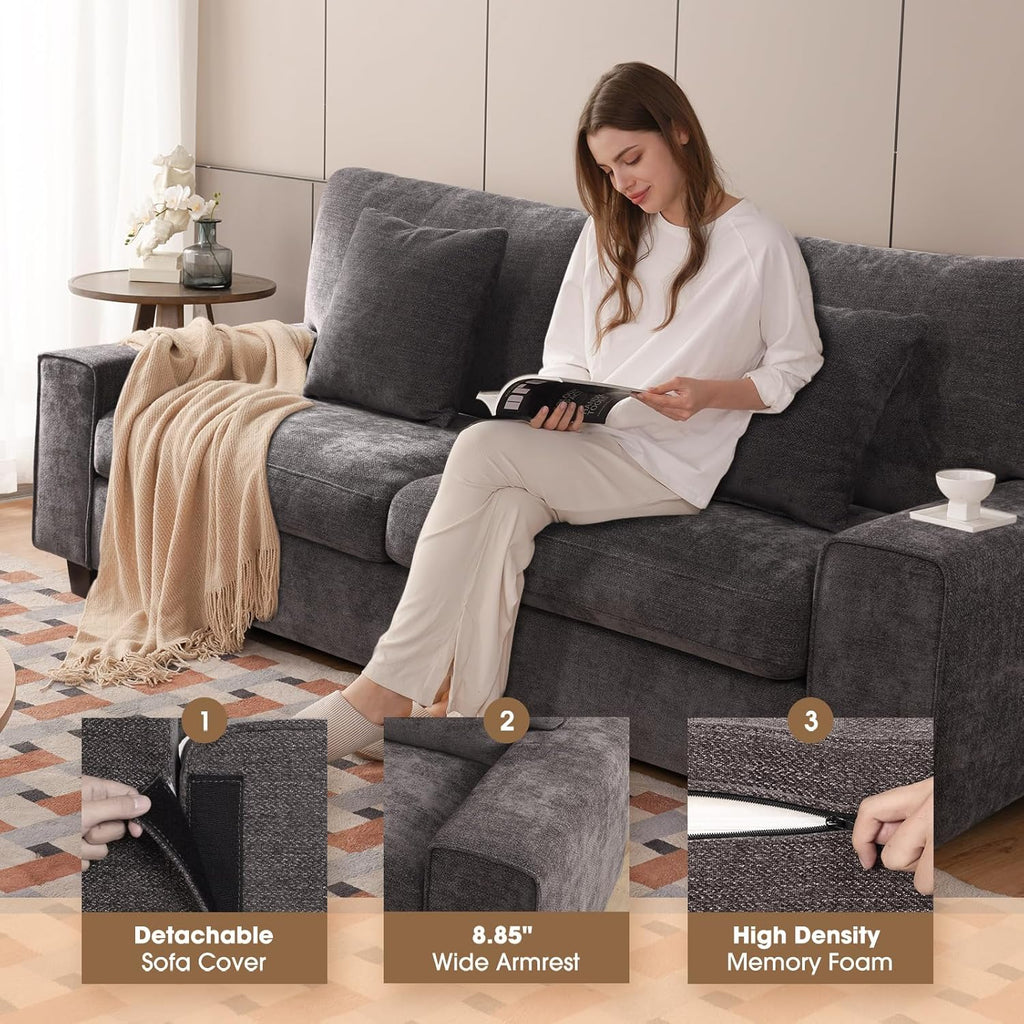 Canapé double de salon DOPEDIO, fauteuil en chenille, amovible, structure en bois massif