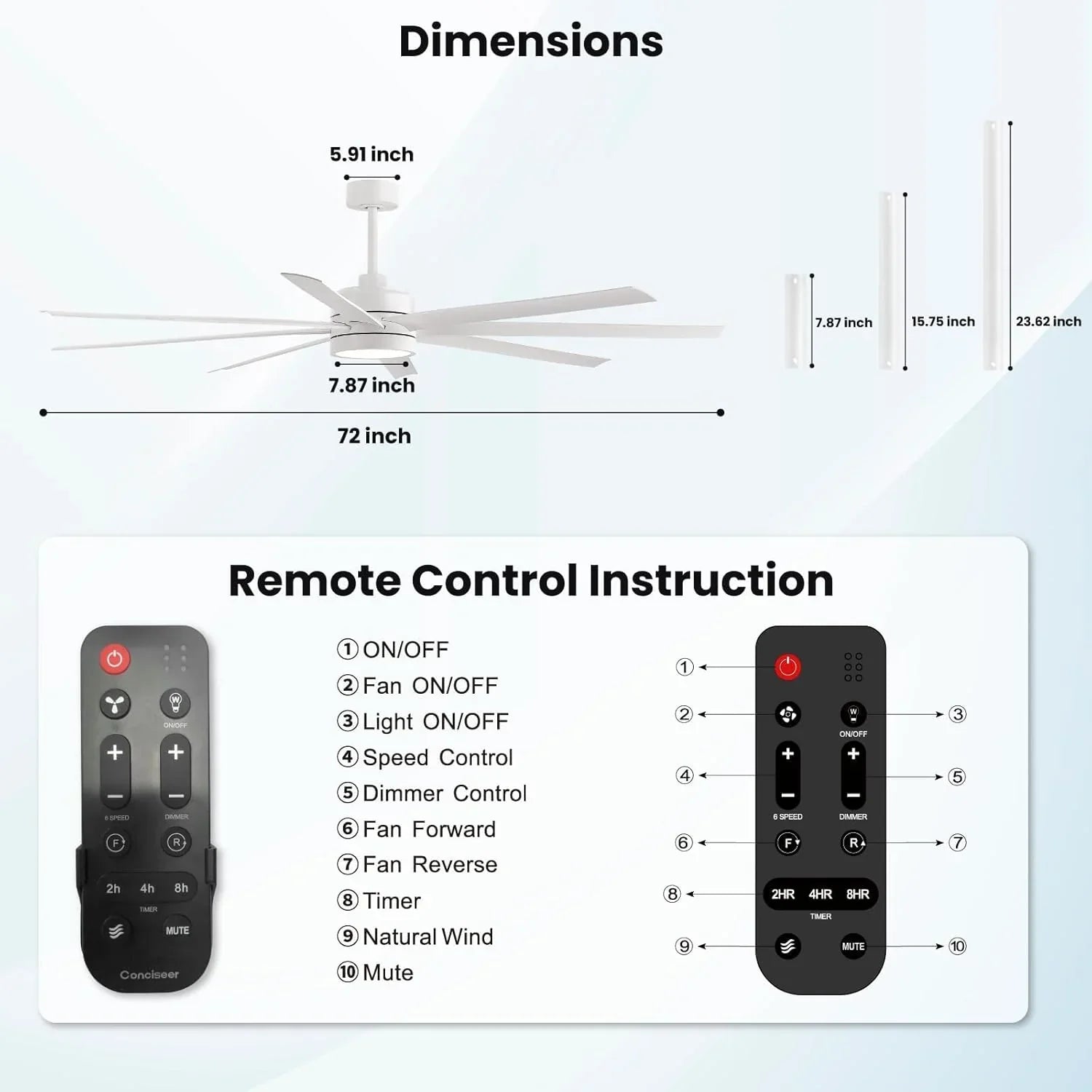 Ventilateur de plafond moderne 72 pouces chambre salon bibliothèque café extérieur/industriel