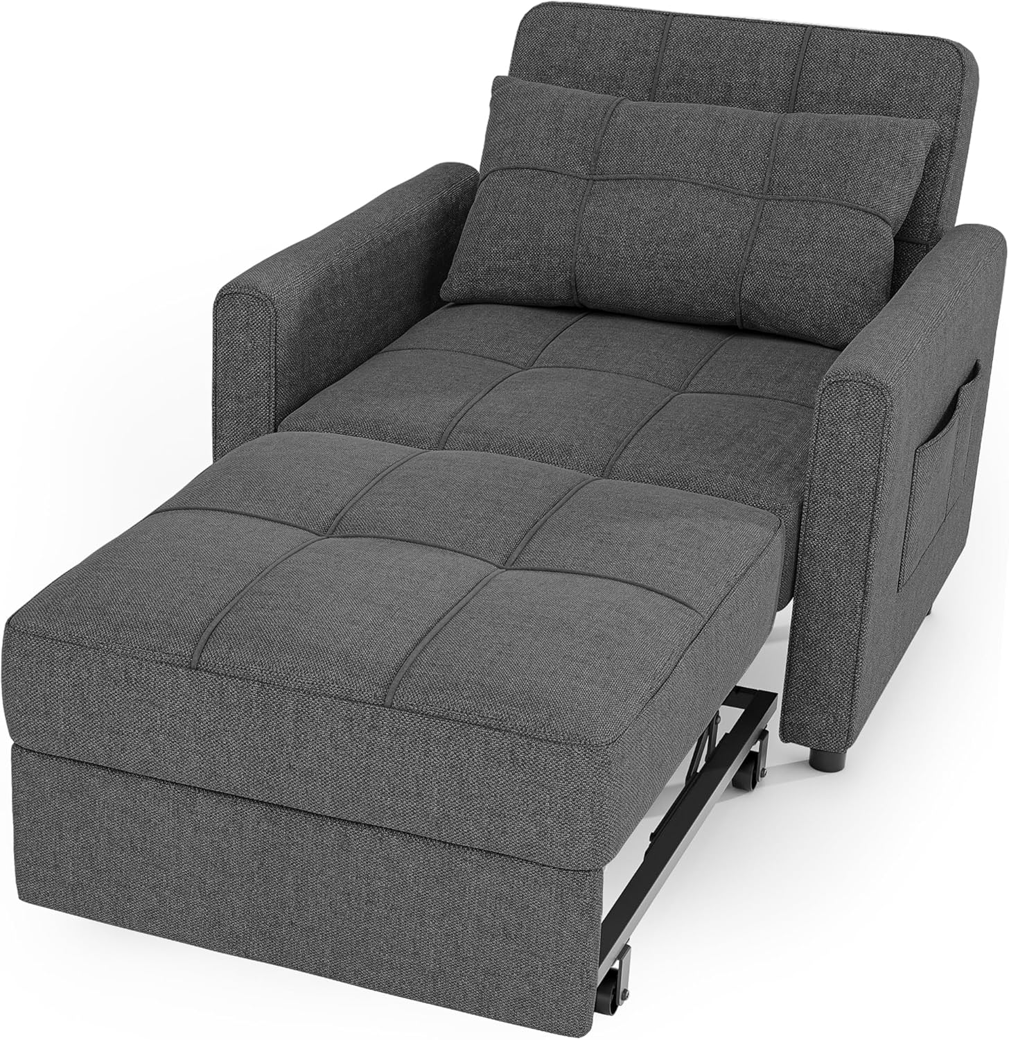 Canapé-lit convertible 3 en 1, convertible en lit simple gigogne avec dossier réglable, spacieux et multifonctionnel