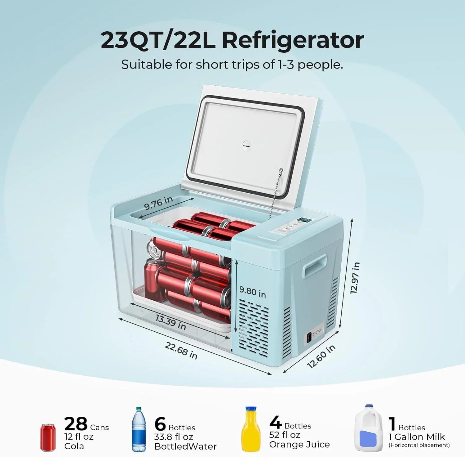 Réfrigérateur BougeRV 12 V pour voiture, congélateur portable de 23 litres, compresseur, 12/24 V CC, 110-240 V CA