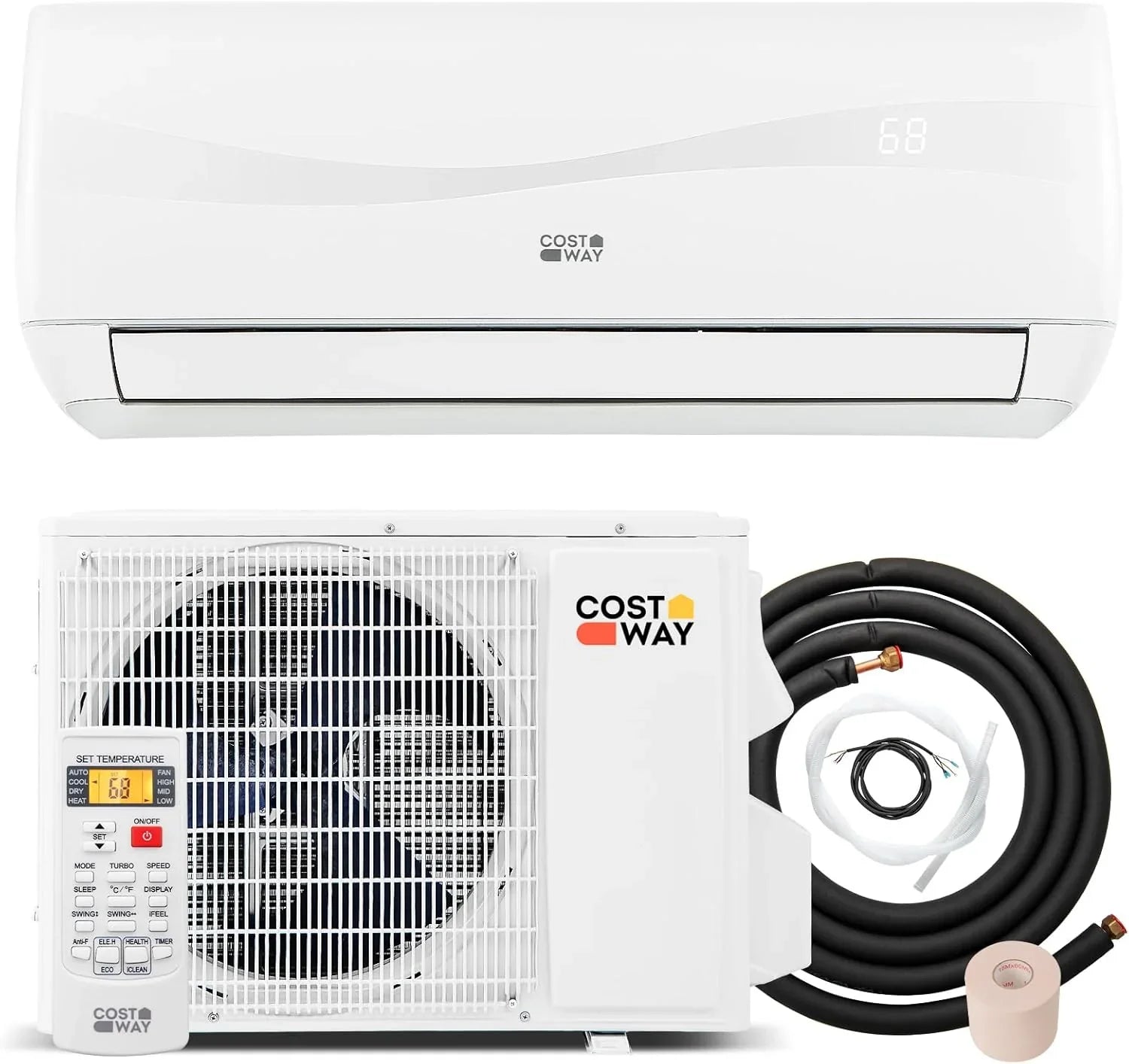 Climatiseur et chauffage mini-split Costway 12 000 BTU, 20 SEER2 115 V, unité de climatisation murale sans conduit, refroidit les pièces jusqu'à 750 pi²