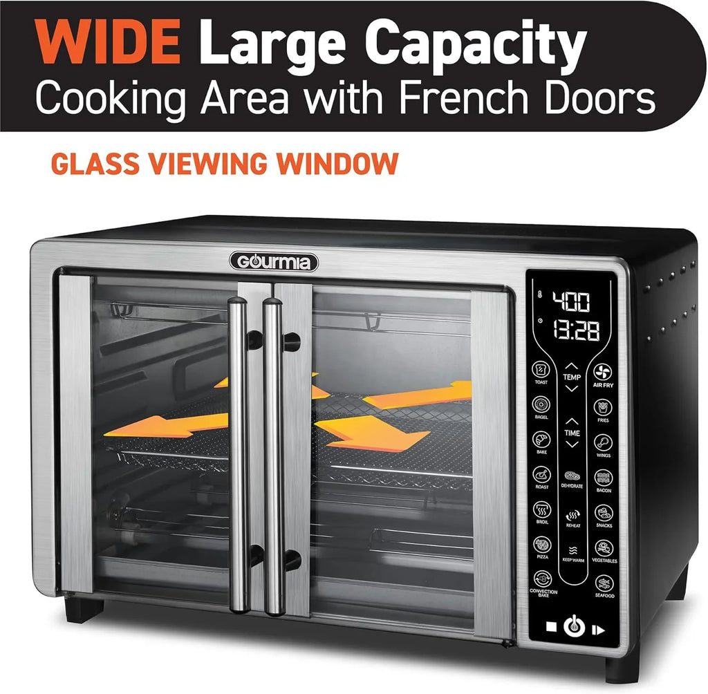 Friteuse à air combinée Gourmia avec 17 préréglages de cuisson, capacité de 24 L, grille de convection et plaque de cuisson