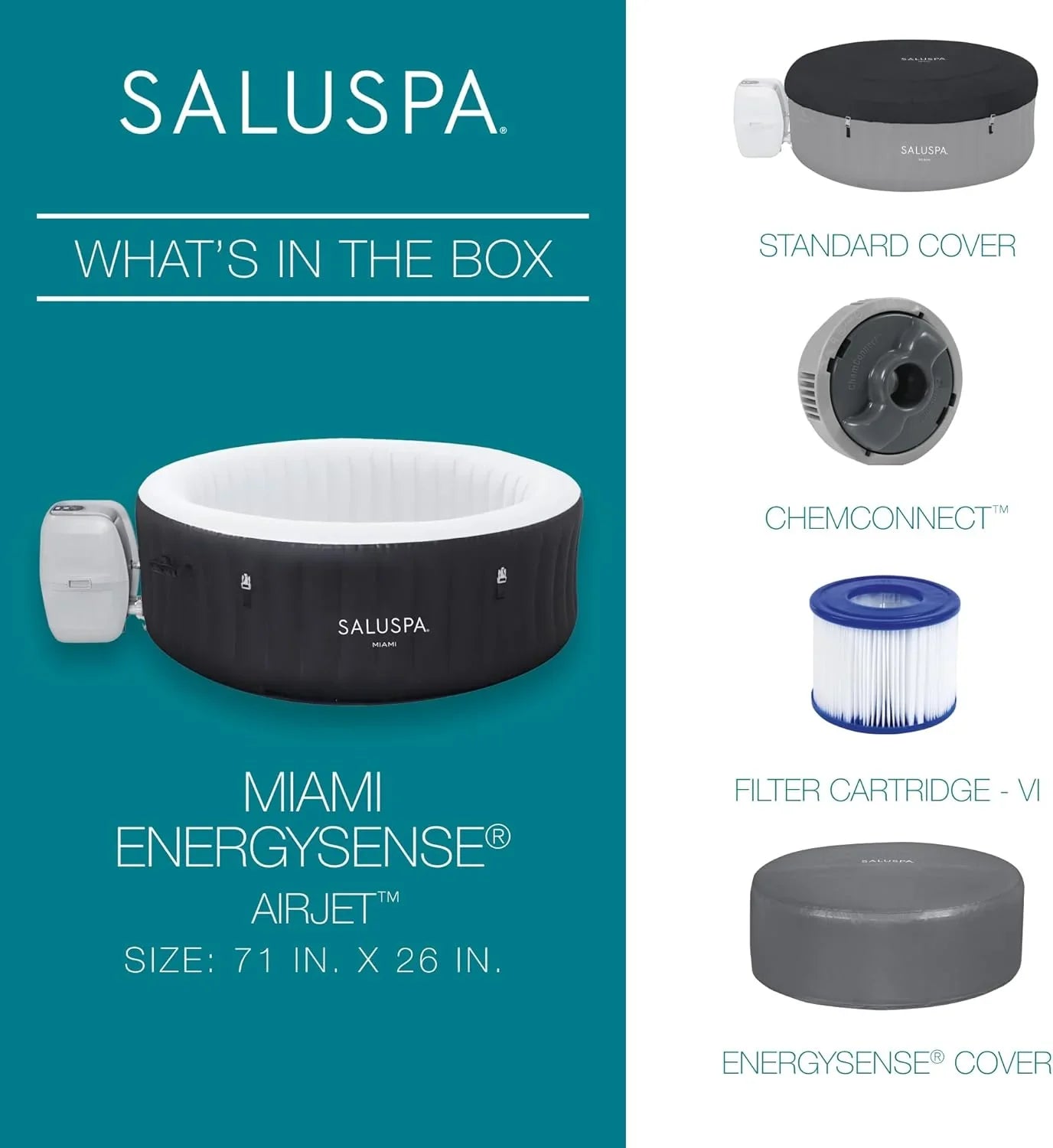 Spa gonflable Bestway SaluSpa Miami EnergySense AirJet (180 x 66 cm) | Spa portable avec 2 housses