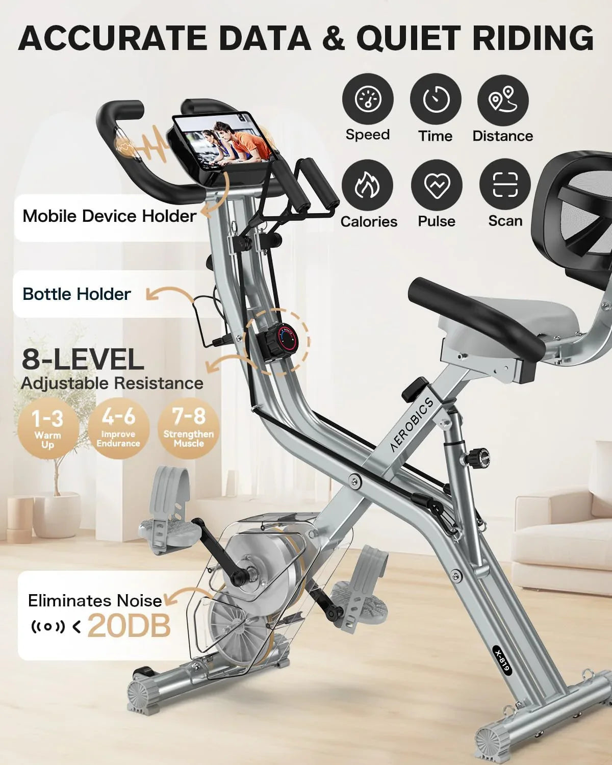 Vélo d'exercice pliable Pooboo, vélo d'exercice stationnaire pliable, vélo d'intérieur vertical