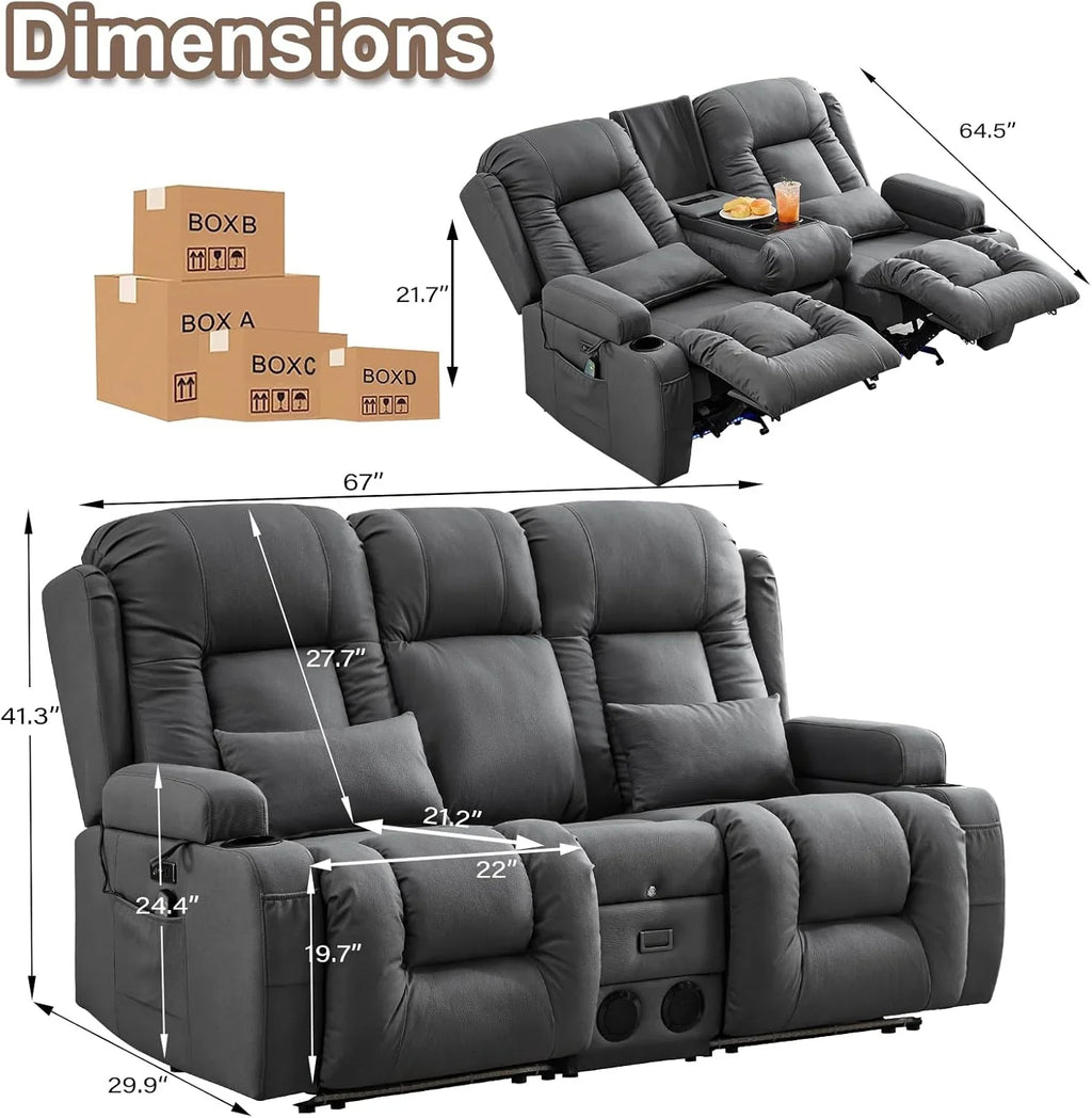 Canapé inclinable électrique TUNYI avec fonctions massage et chauffage, siège home cinéma avec console, canapé inclinable électrique pour camping-car