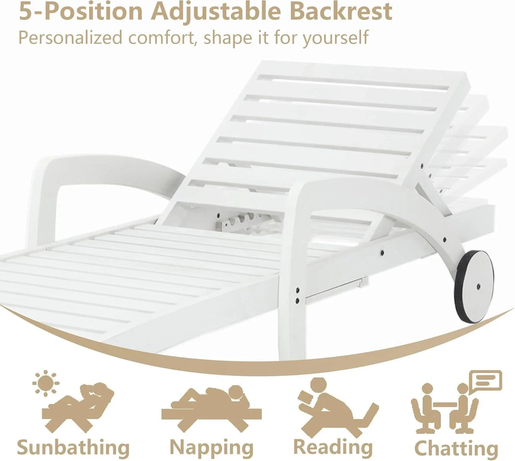 Chaise longue de piscine réglable à 5 positions Chaise longue en bois avec table d'appoint coulissante