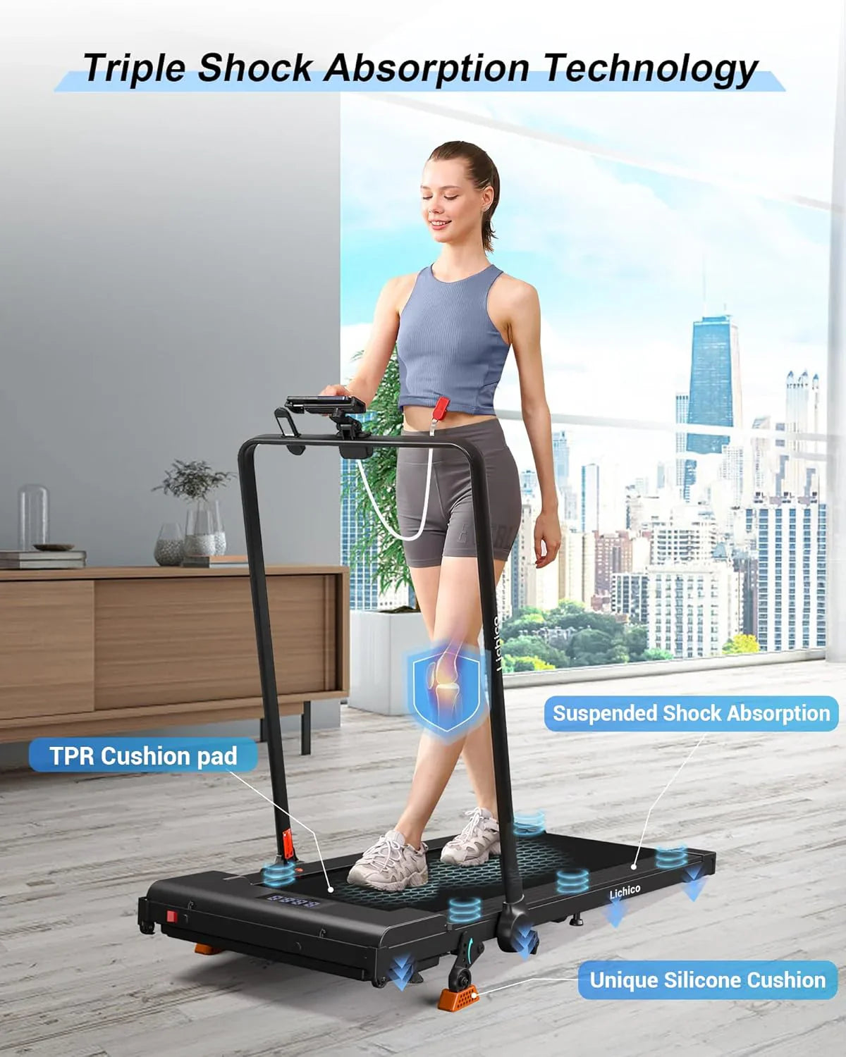 Tapis de course Lichico Walking Pad sous le bureau, tapis de course électrique sans balais ultra-silencieux pour la marche et le jogging avec télécommande