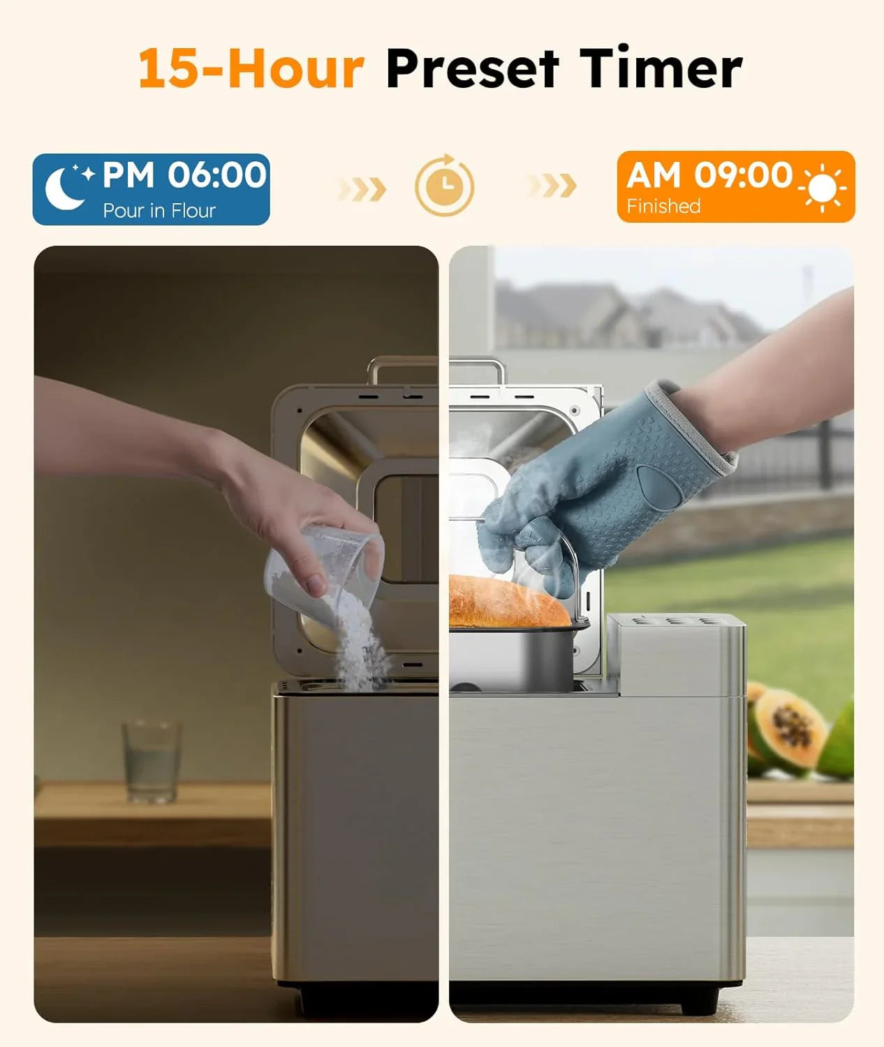 Machine à pain automatique 17 en 1 OSIPOTO en acier inoxydable (2 lb)