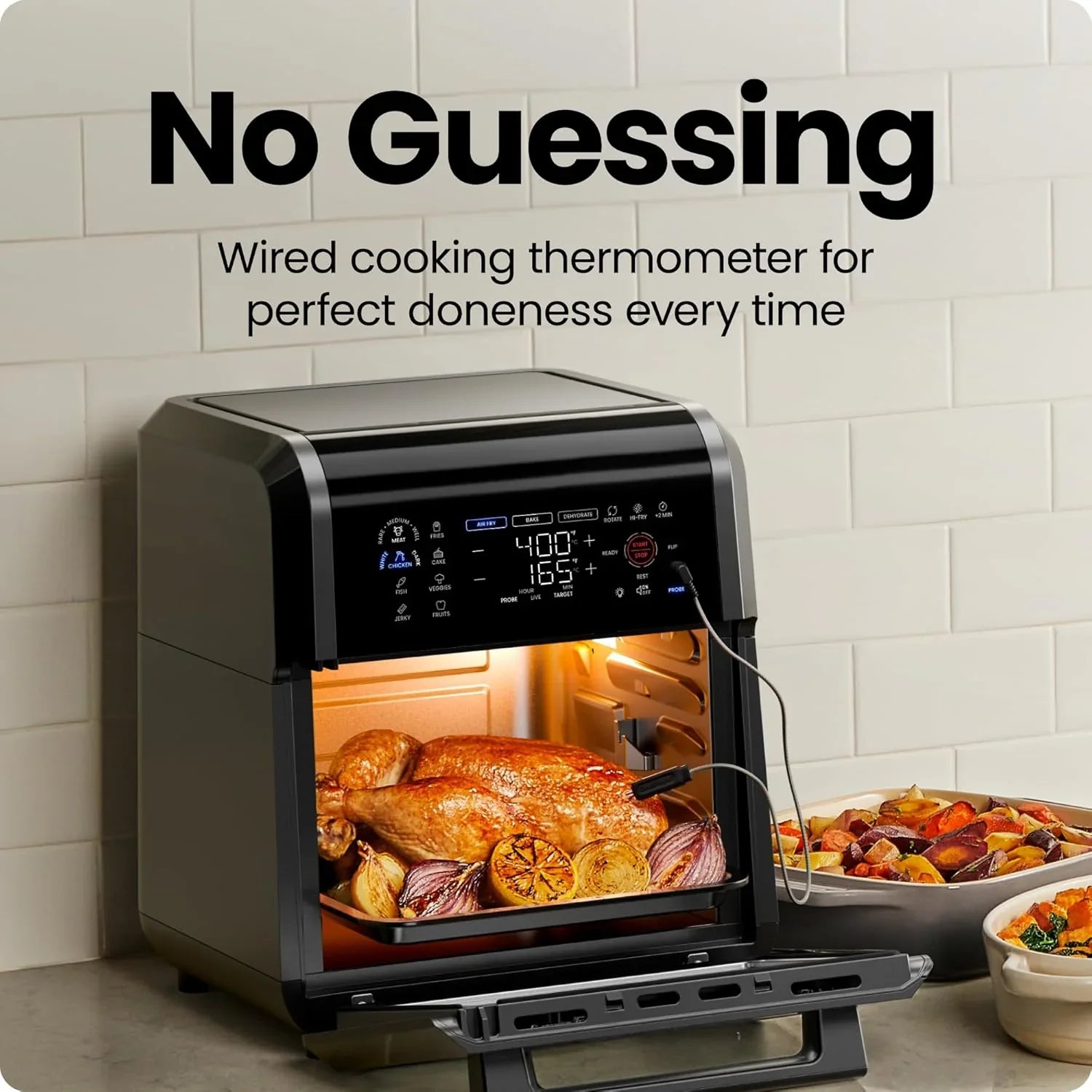 Friteuse à air CHEFMAN 12 pintes avec thermomètre de cuisson intelligent intégré, 28 préréglages à écran tactile, gril, déshydrateur et four