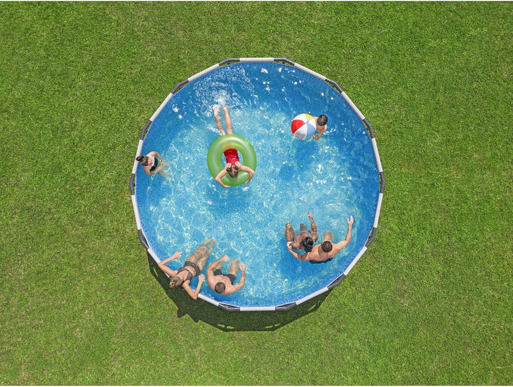 Piscine hors sol extérieure ronde Steel Pro MAX de 4,2 m x 122 cm avec cadre métallique et pompe de filtration de 1 000 litres, échelle et bâche