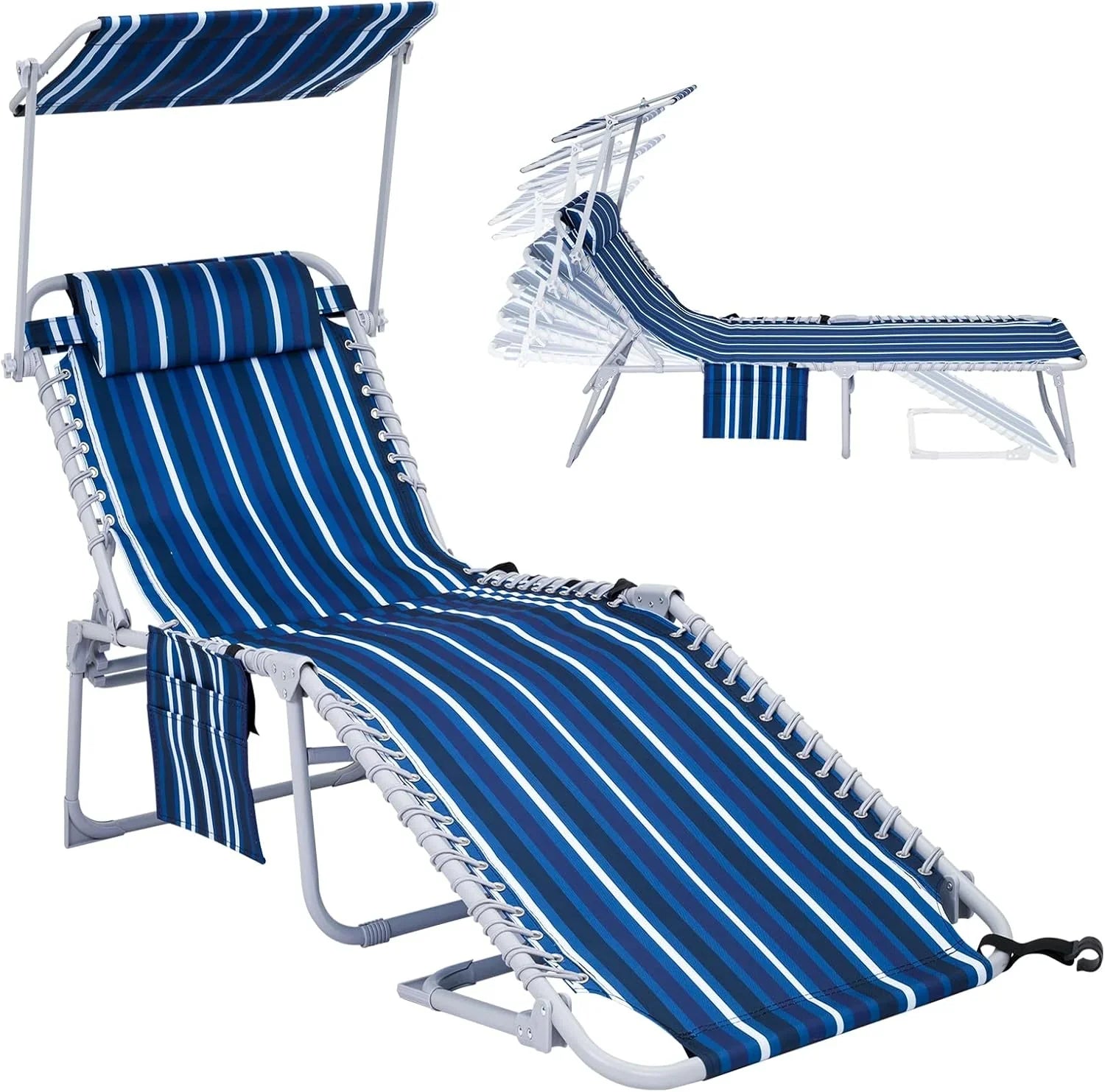 Lot de 2 chaises longues d'extérieur - Chaise longue pliante portable pour patio, piscine, camping, inclinable et réglable sur 5 positions