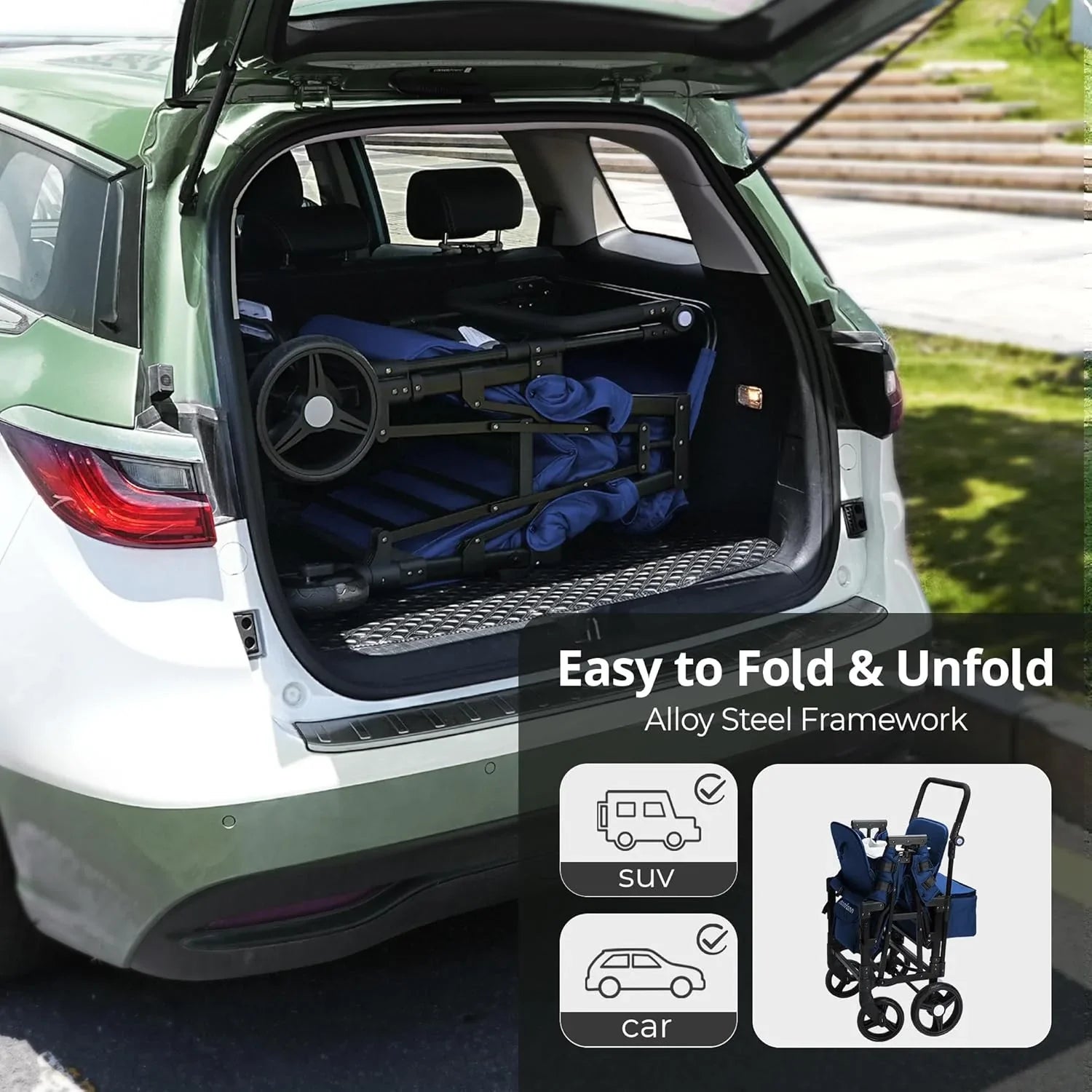 Poussette Wagon pour enfants, Poussette Wagon pour tout-petits 2 places, Poussette tout-terrain pour bébé en plein air