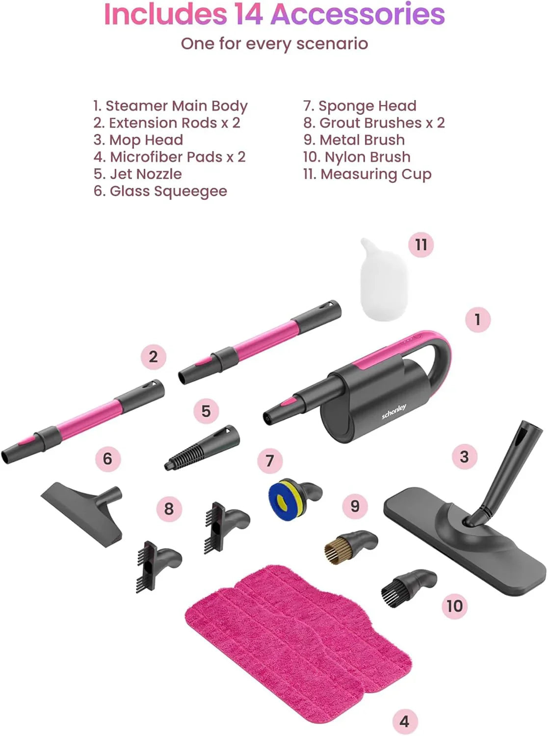 Balai vapeur 7 en 1, conception à double pôle avec nettoyeur vapeur portatif amovible, adapté aux murs, au coulis, aux sols durs et au carrelage