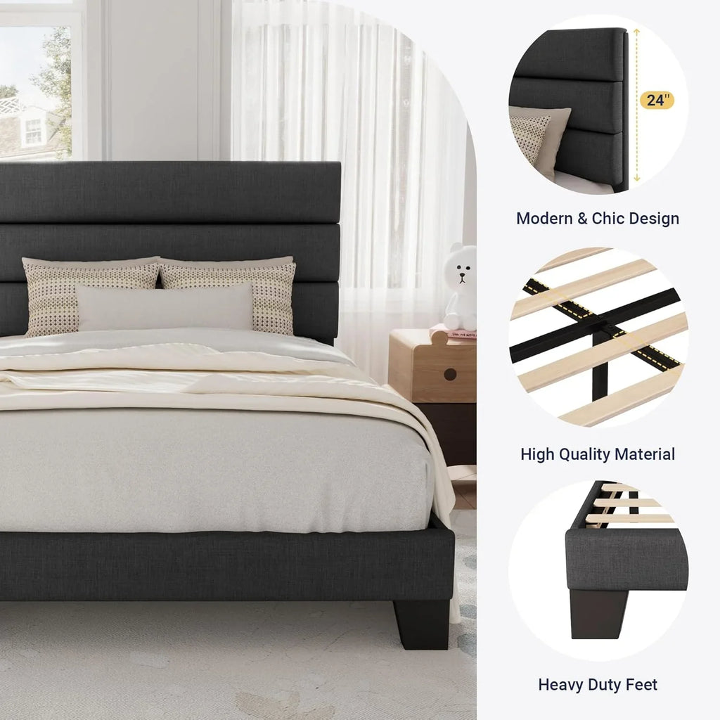 Cadre de lit plateforme Allewie King size avec tête de lit et planches rembourrées en velours