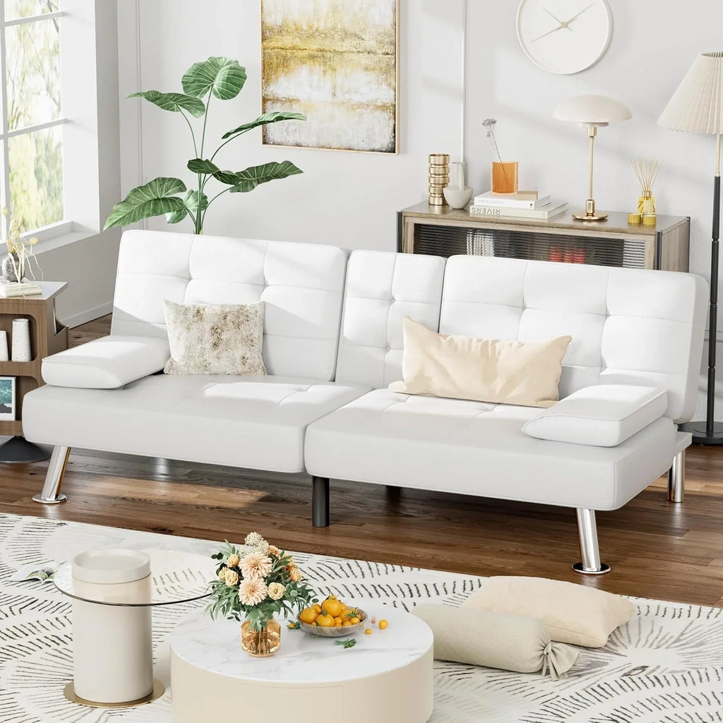 Canapé-lit futon Homall, canapé-lit futon en cuir avec accoudoirs amovibles, canapé-lit inclinable réglable avec deux porte-gobelets pour salon et appartement