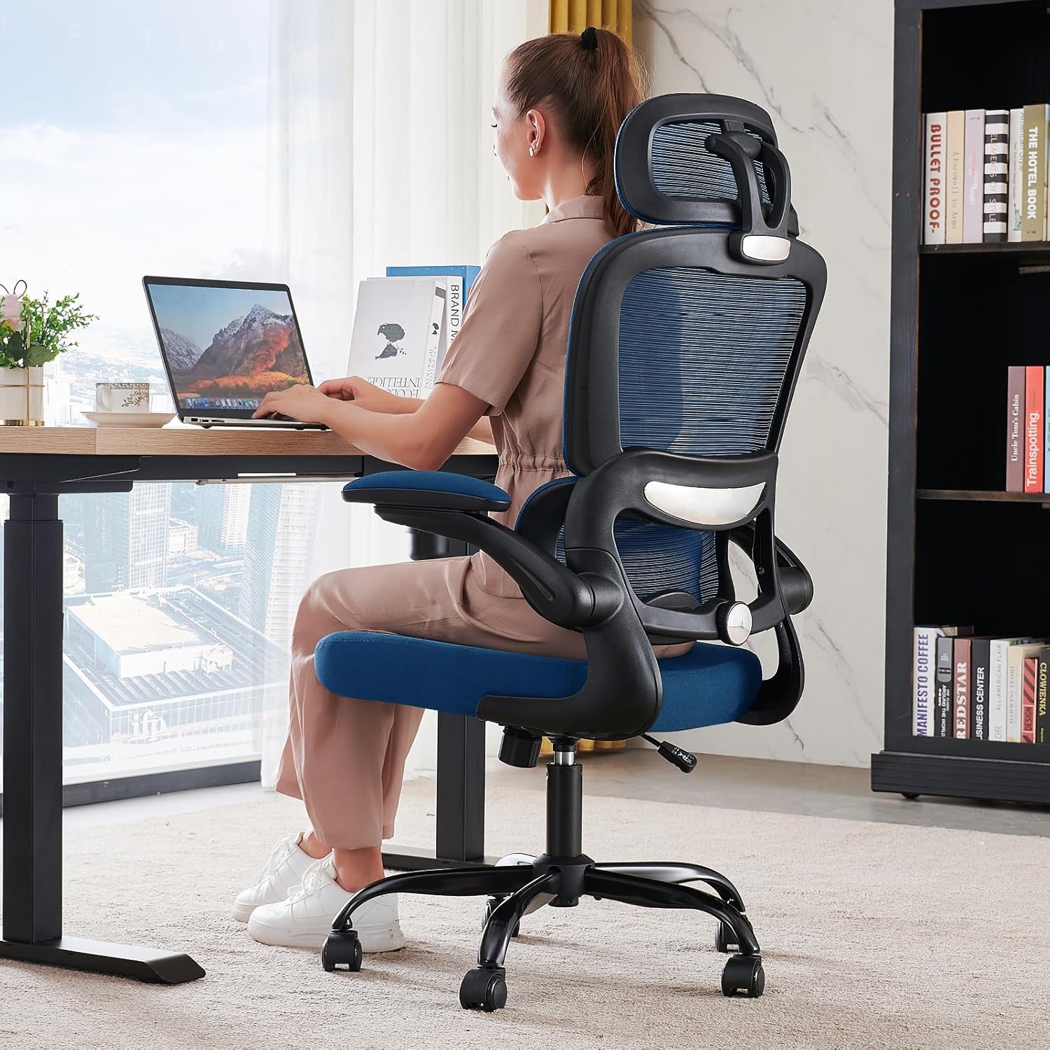 Chaise de bureau ergonomique TRALT, 150 kg, chaise de jeu à domicile avec roulettes