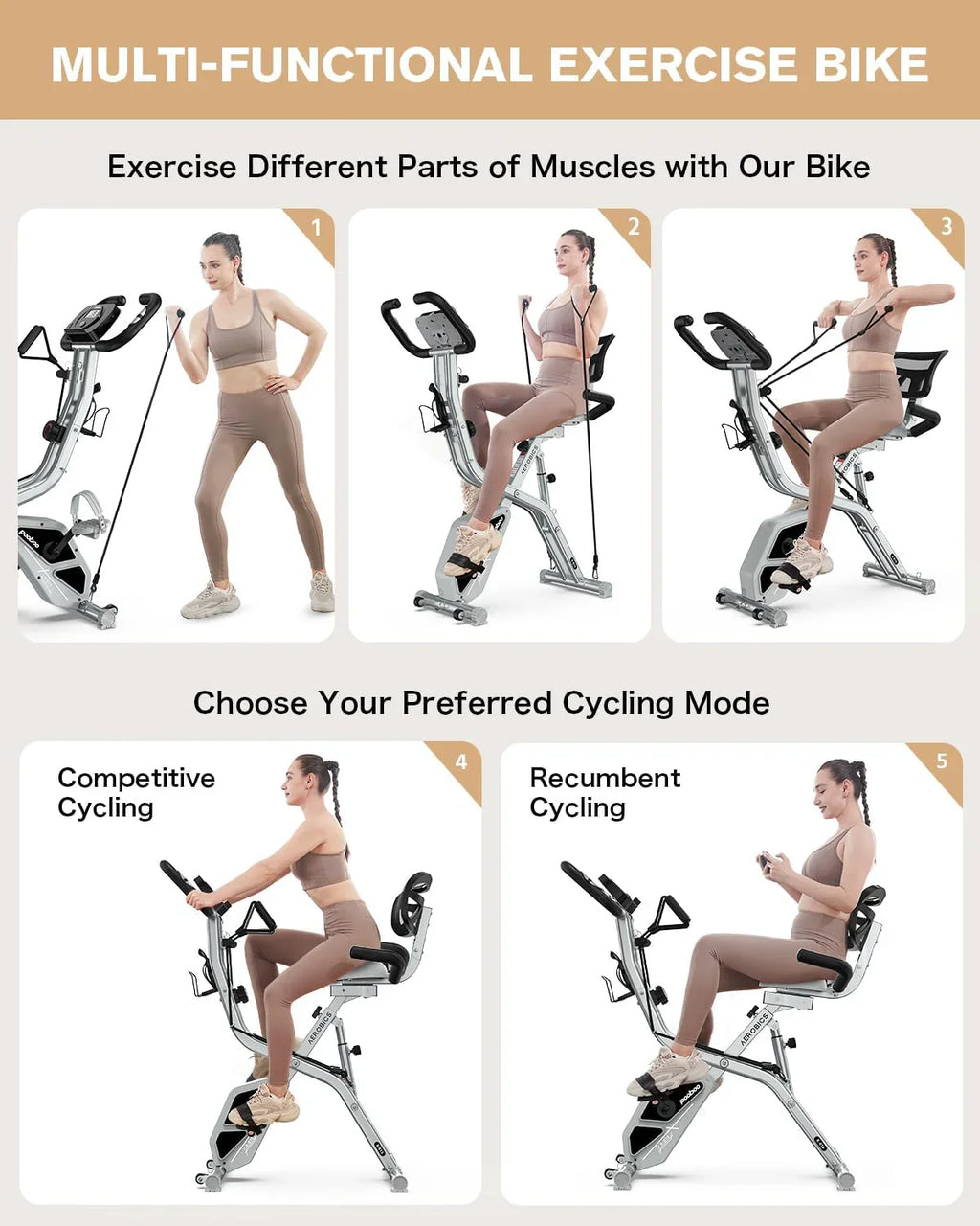 Vélo d'exercice pliable Pooboo, vélo d'exercice stationnaire pliable, vélo d'intérieur vertical