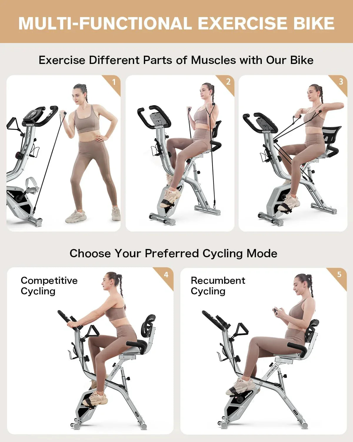 Vélo d'exercice pliable Pooboo, vélo d'exercice stationnaire pliable, vélo d'intérieur vertical