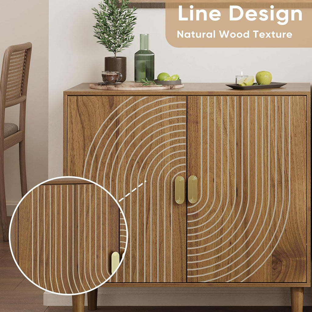 Buffet en noyer, meuble de salle à manger indépendant avec design de canal de câble, meuble de rangement en bois avec étagères réglables