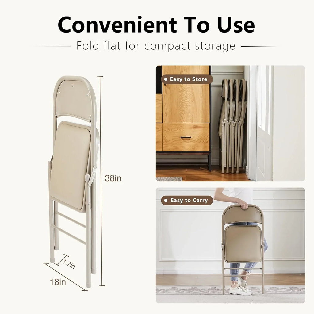 DUMOS Lot de 2 chaises pliantes rembourrées en cuir, siège commercial empilable portable pour intérieur et extérieur