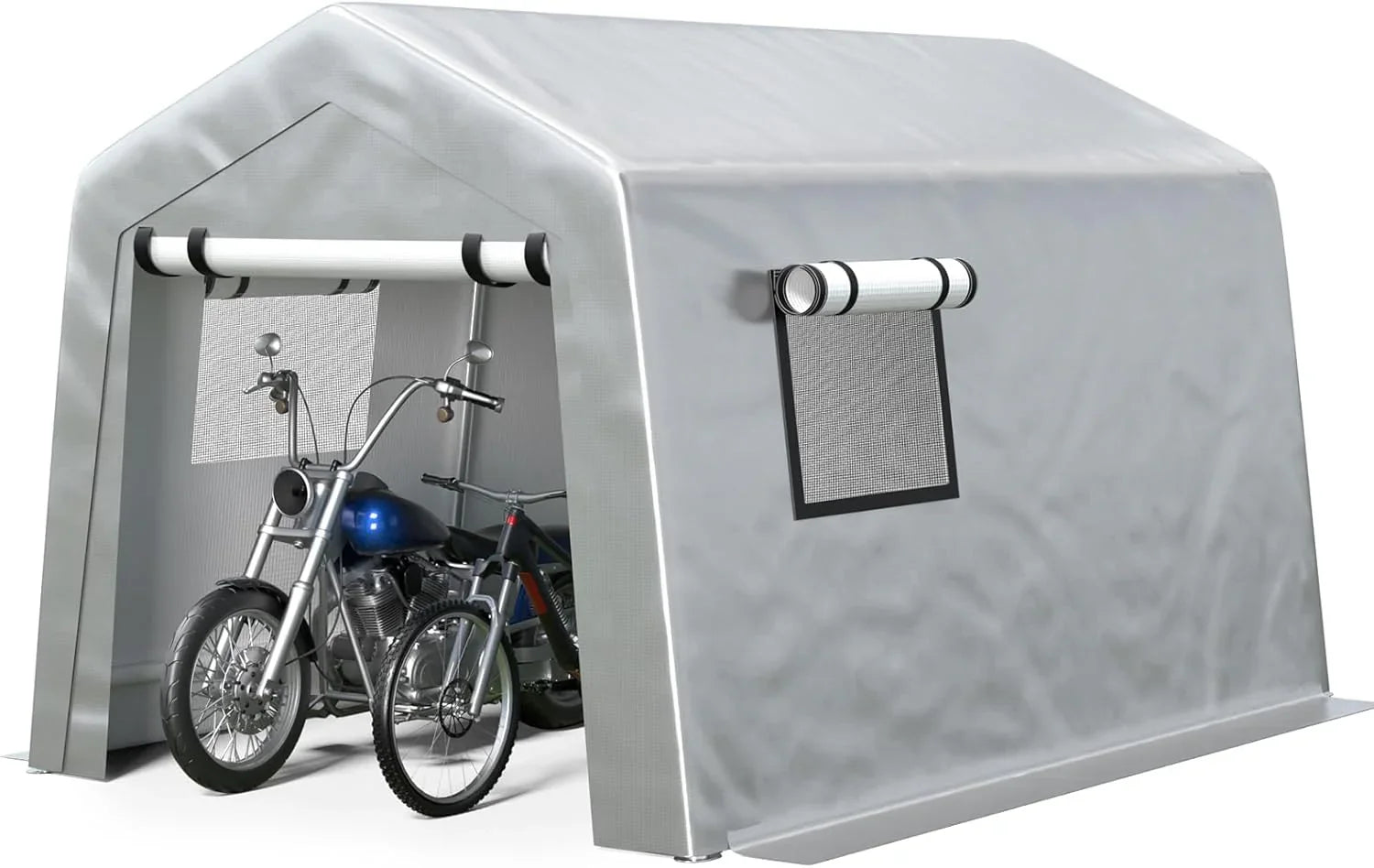 Abri d'auto robuste de 6 x 8 pieds, garage portable avec parois latérales amovibles et porte, bâche quatre saisons