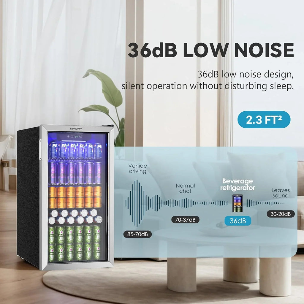 Réfrigérateur à boissons EUHOMY, mini-réfrigérateur 130 canettes avec porte vitrée pour soda, bière ou vin, refroidisseur de boissons pour la maison et le bureau