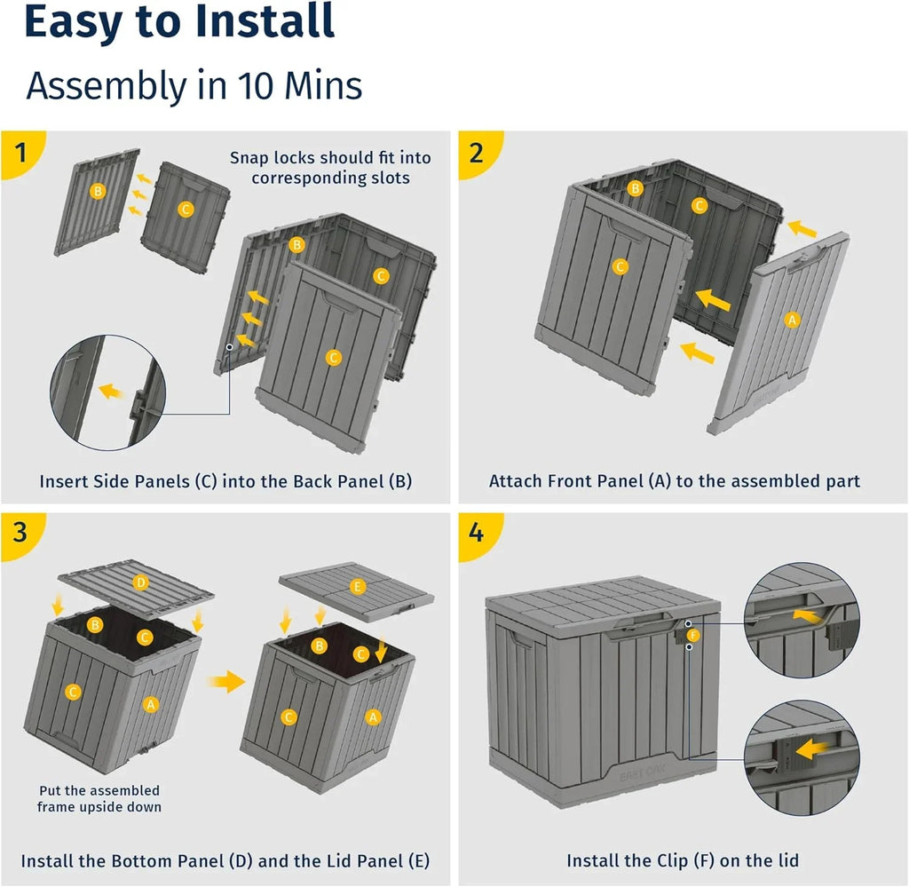 Coffre de rangement extérieur EAST OAK, coffre de terrasse de 60 gallons, utilisation intérieure et extérieure, bac de rangement en résine imperméable