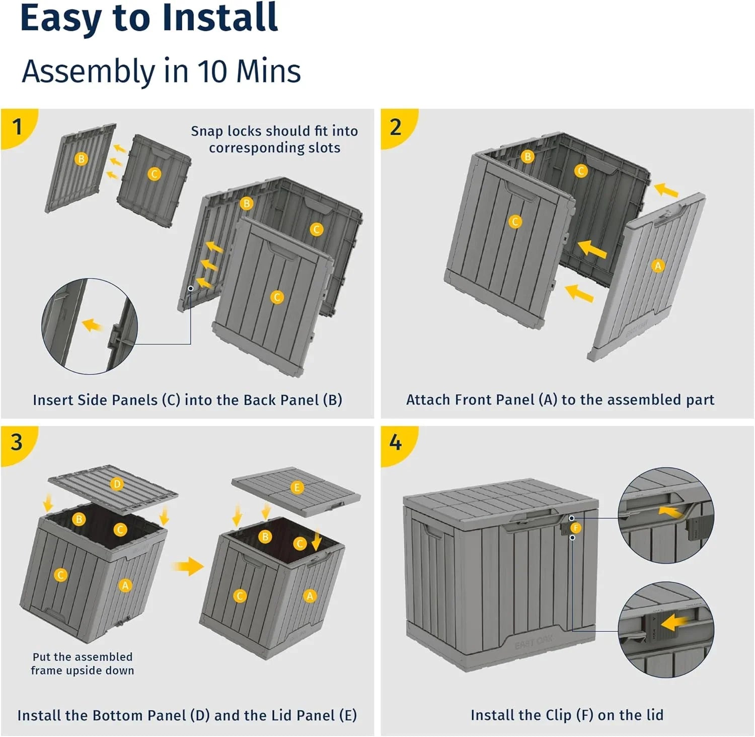 Coffre de rangement extérieur EAST OAK, coffre de terrasse de 60 gallons, utilisation intérieure et extérieure, bac de rangement en résine imperméable