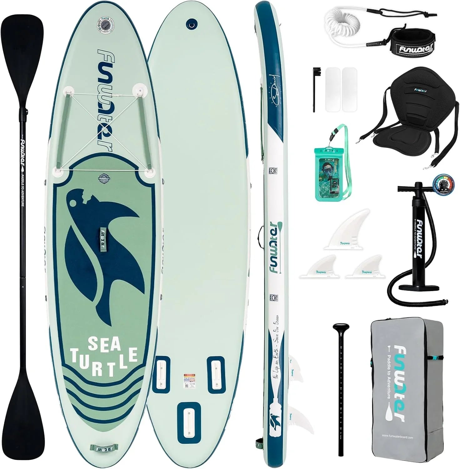 Planche de stand up paddle gonflable FunWater avec accessoires de pagaie SUP haut de gamme, pont EVA antidérapant, pagaie 11'/10'6'