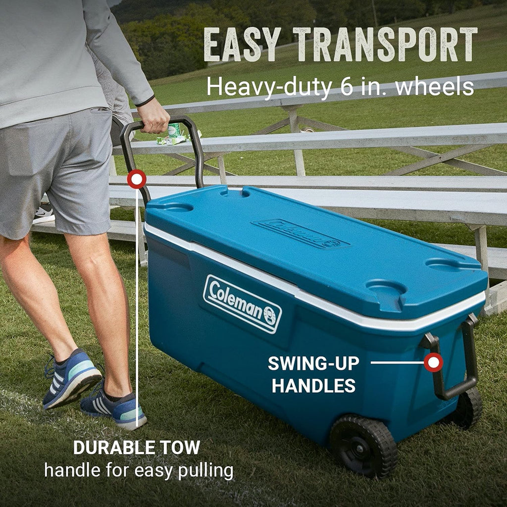Glacière portable isotherme à roulettes Coleman, glacière rigide d'extérieur étanche, conserve la glace jusqu'à 5 jours, 100 litres