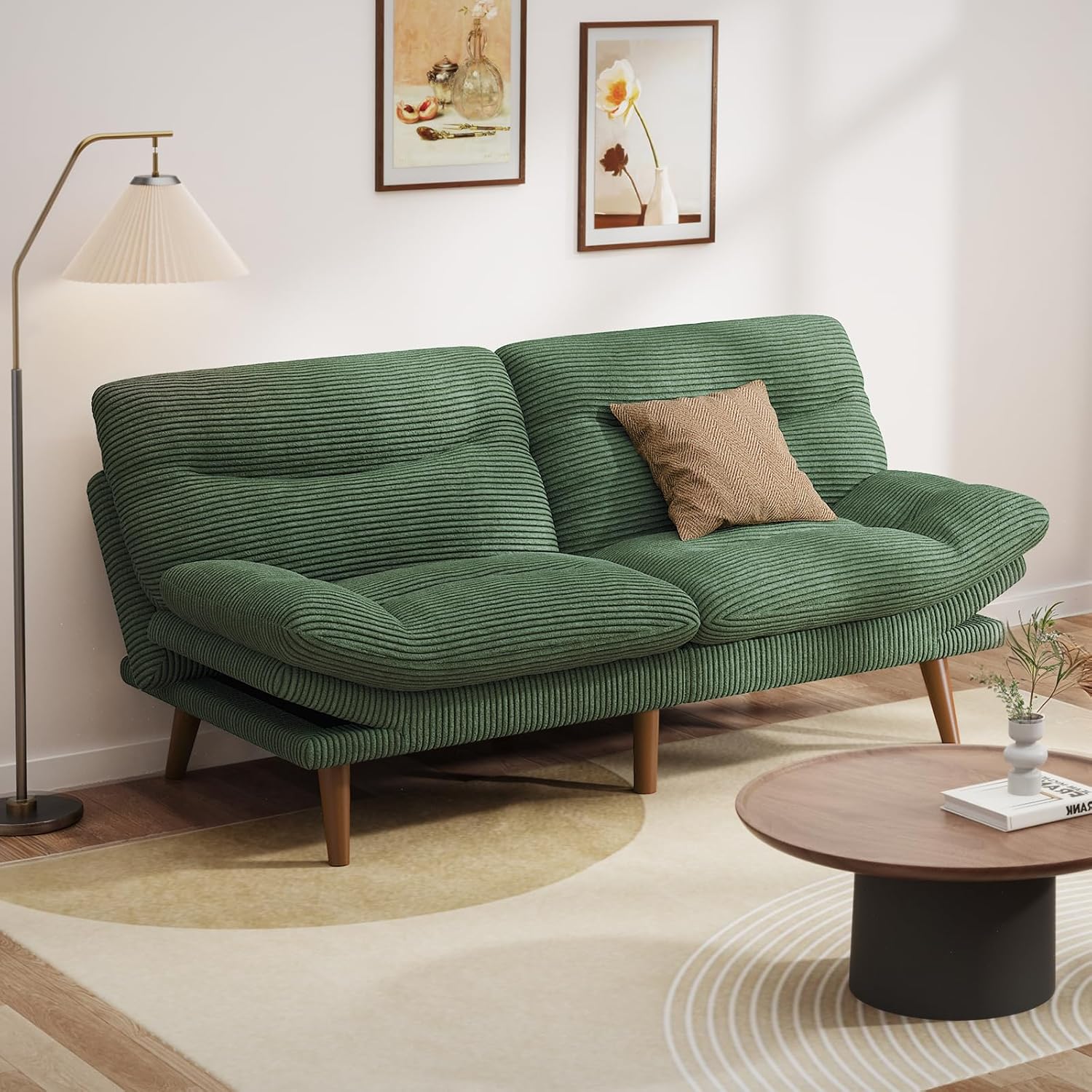 Canapé-lit futon convertible, canapé-lit futon inclinable en velours côtelé de 66 pouces pour petits espaces, salles de jeux ou bureaux