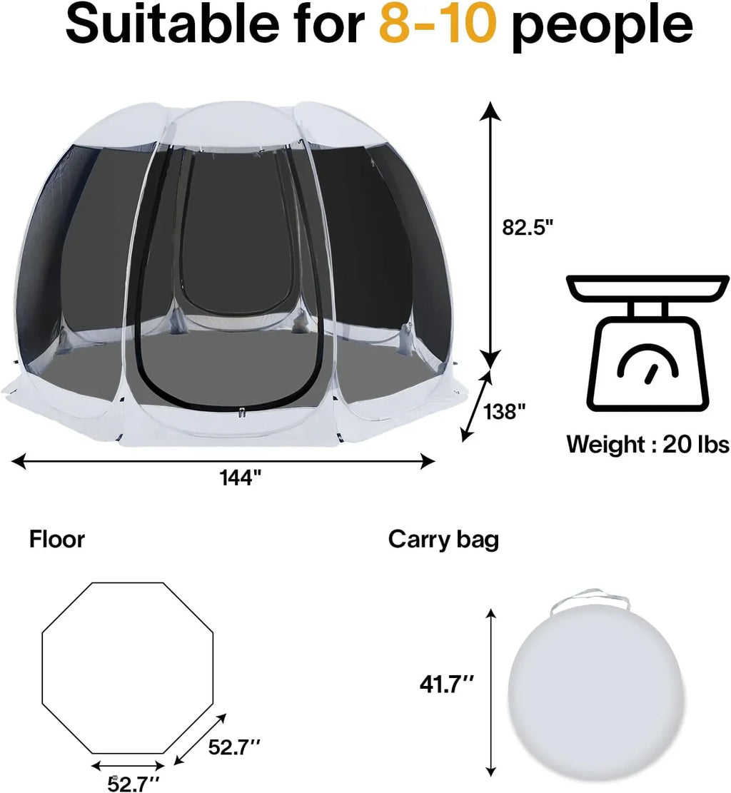 Gazebo à écran, peut accueillir 6 à 10 à 15 personnes Tente à baldaquin de style igloo avec moustiquaire sur les côtés Parfait pour le jardin, la terrasse, l'arrière-cour
